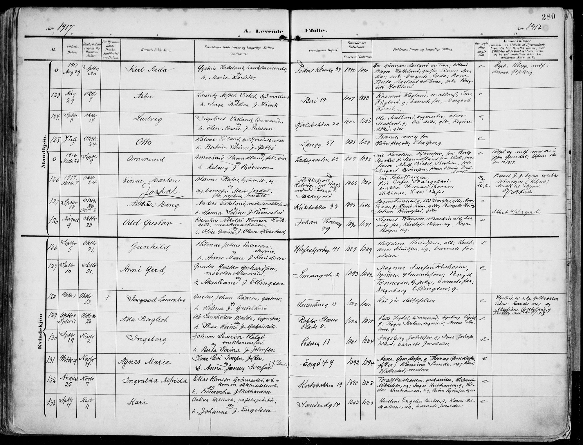 St. Petri sokneprestkontor, AV/SAST-A-101813/002/A/L0005: Parish register (official) no. A 23, 1902-1918, p. 280