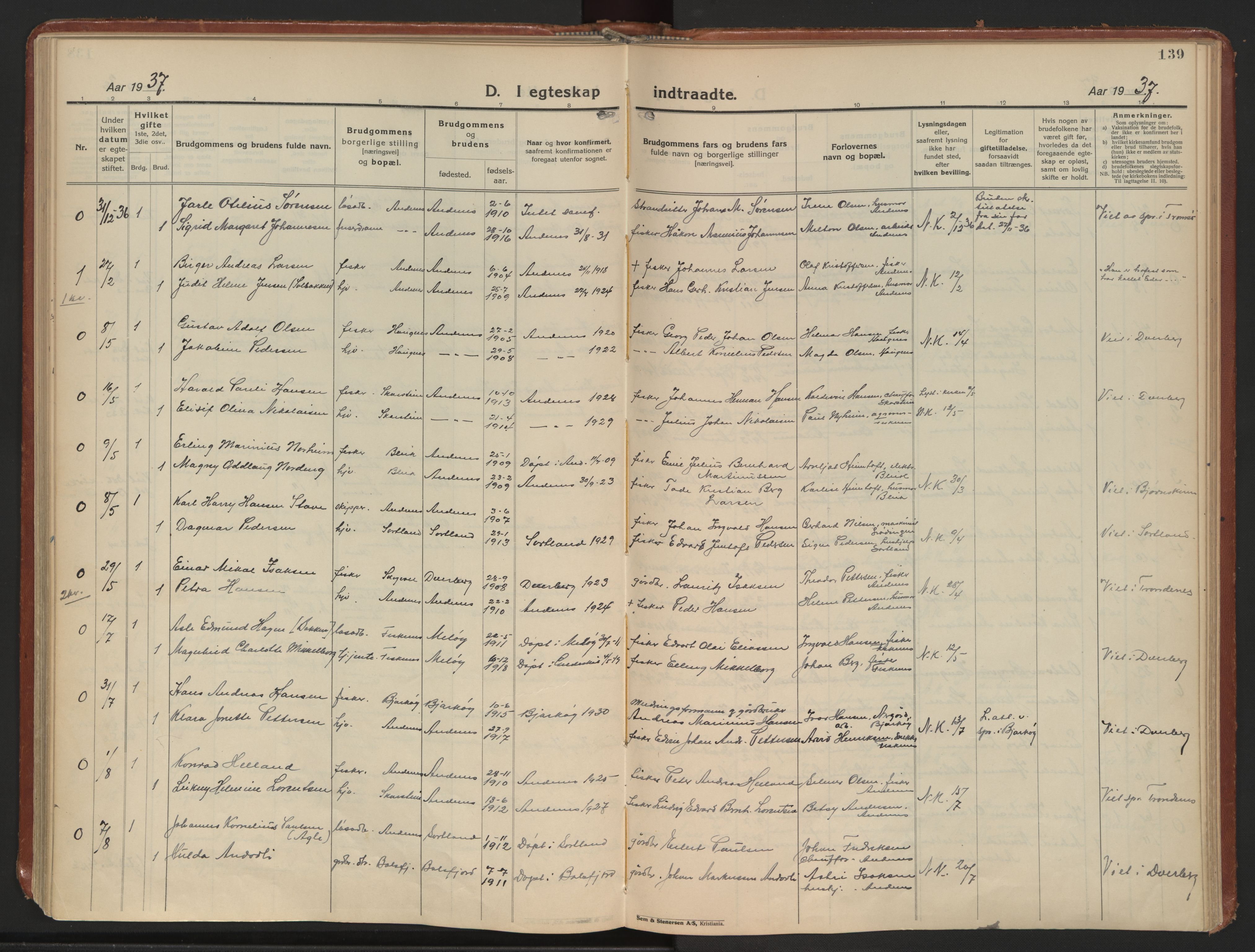 Ministerialprotokoller, klokkerbøker og fødselsregistre - Nordland, AV/SAT-A-1459/899/L1441: Parish register (official) no. 899A09, 1923-1939, p. 139