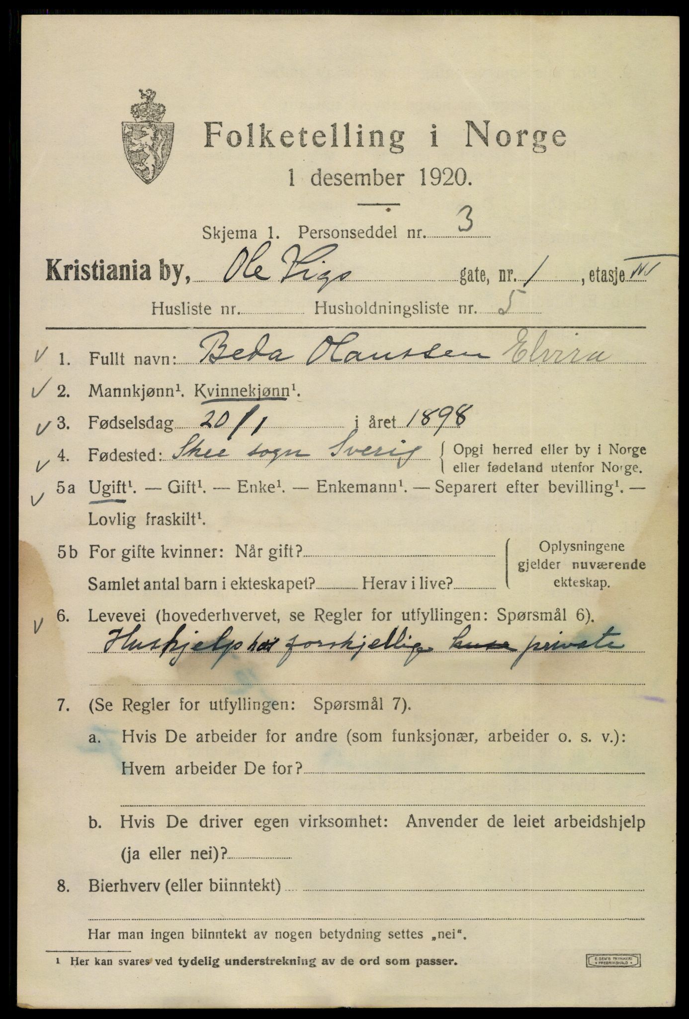 SAO, 1920 census for Kristiania, 1920, p. 432957