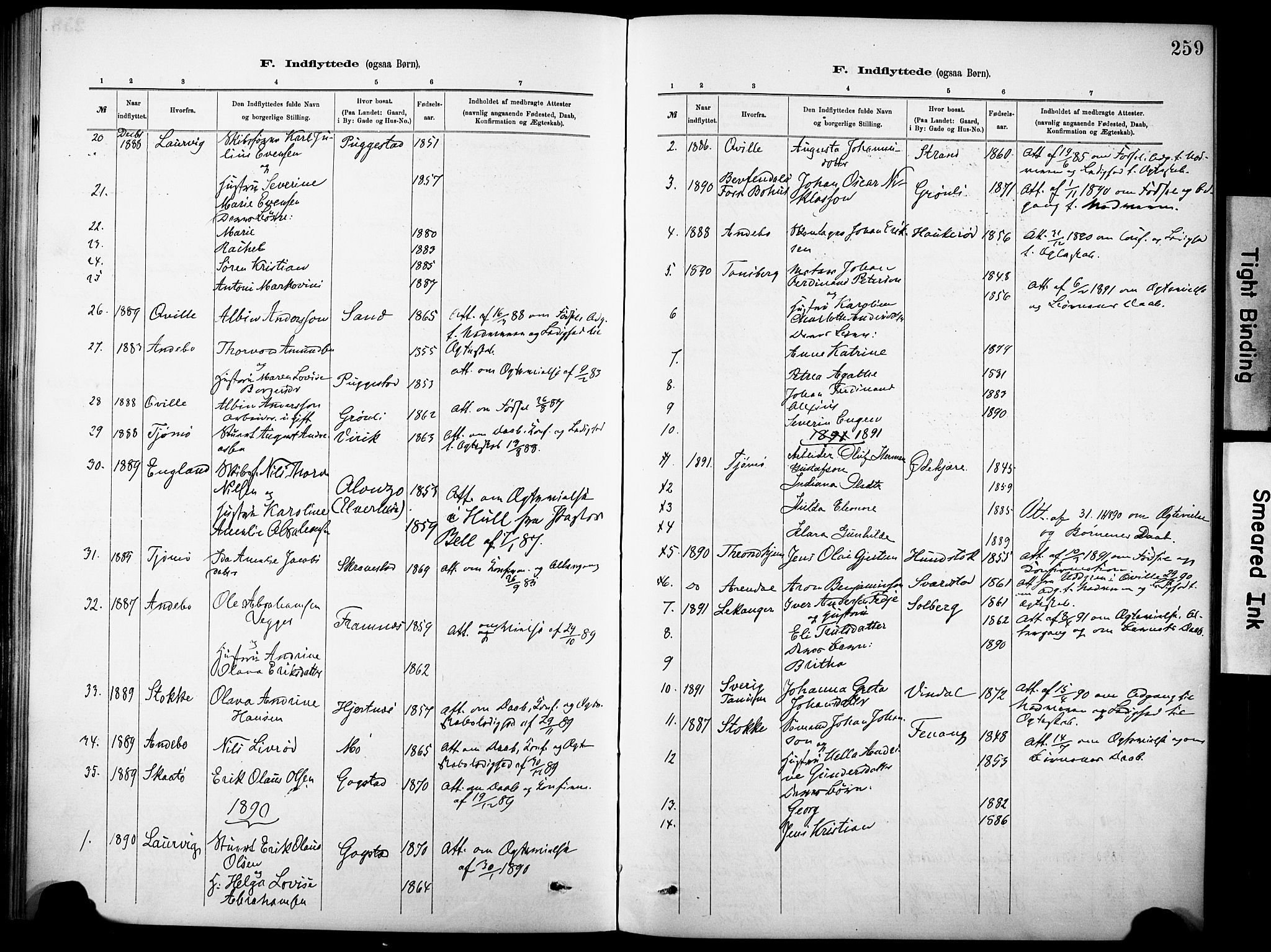 Sandar kirkebøker, SAKO/A-243/F/Fa/L0013: Parish register (official) no. 13, 1883-1895, p. 259