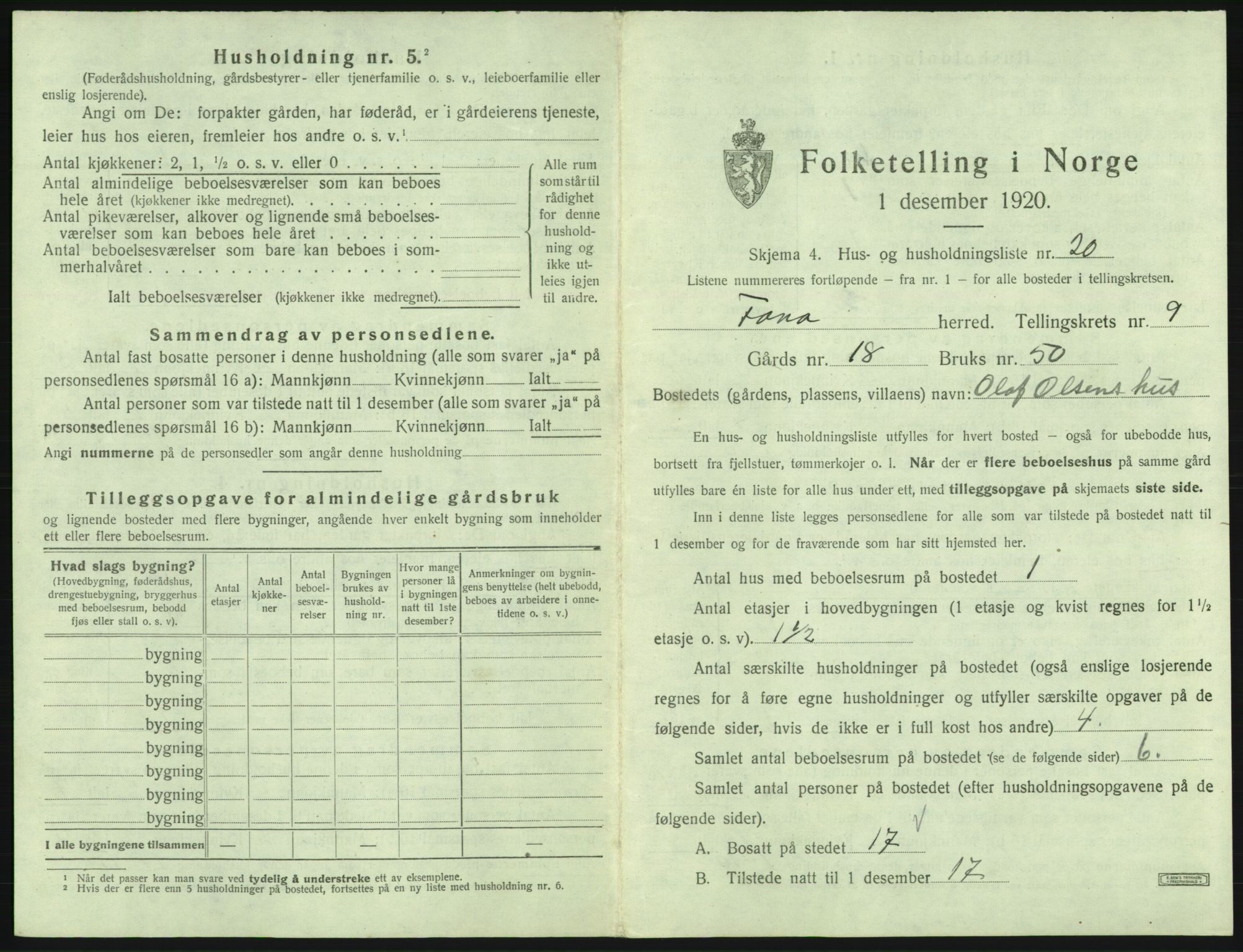 SAB, 1920 census for Fana, 1920, p. 1650