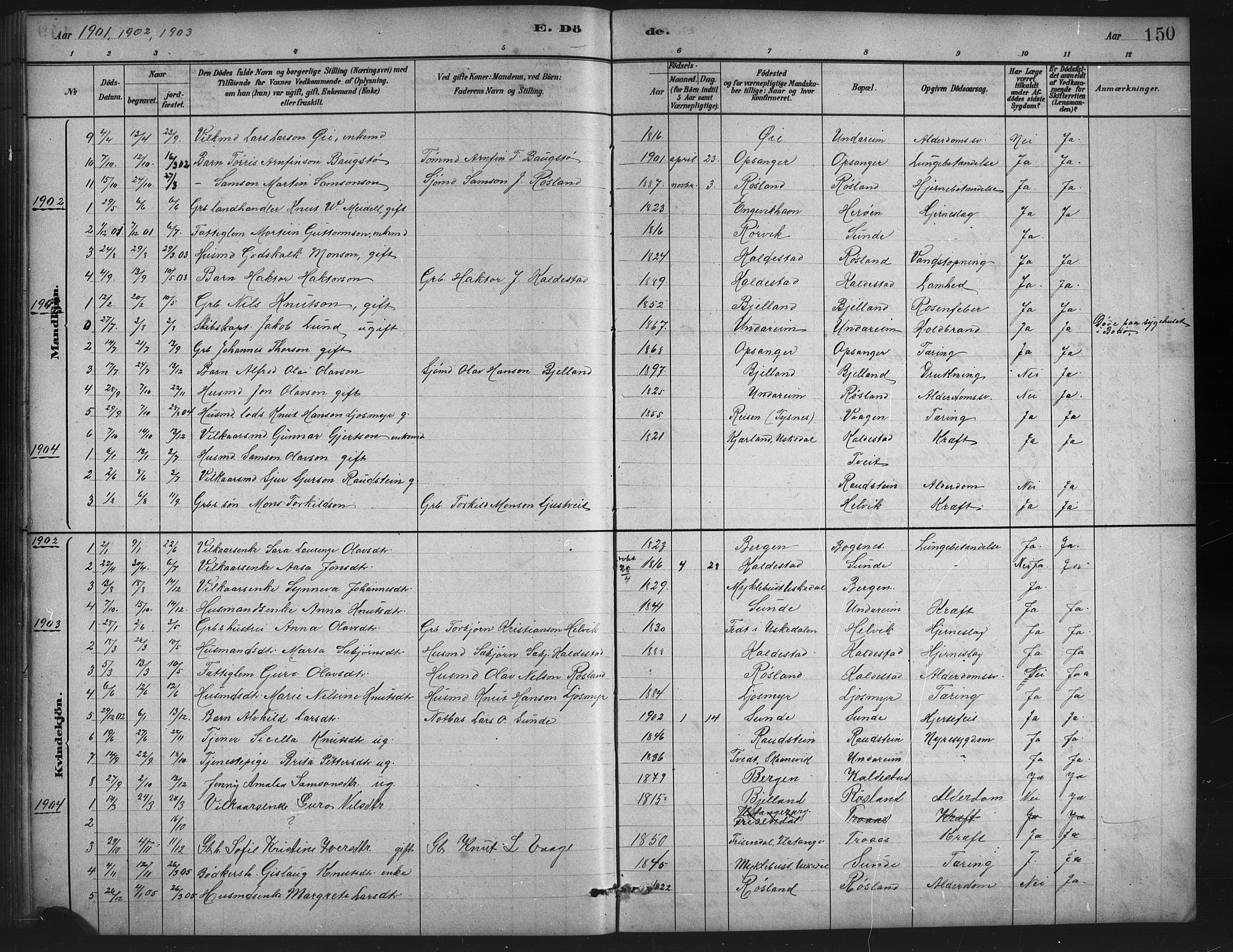 Husnes Sokneprestembete, SAB/A-75901/H/Hab: Parish register (copy) no. A 2, 1881-1917, p. 150
