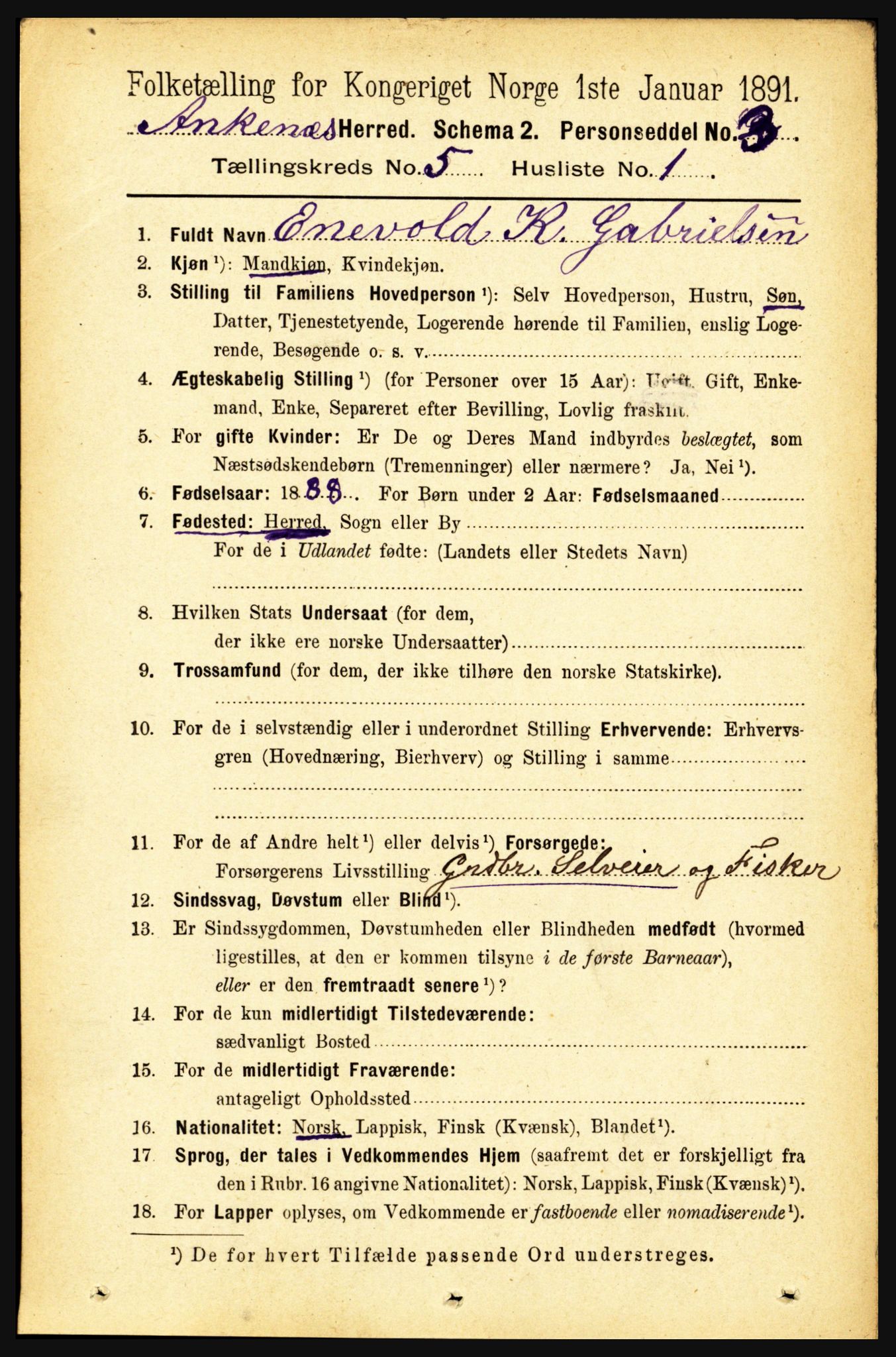 RA, 1891 census for 1855 Ankenes, 1891, p. 2746