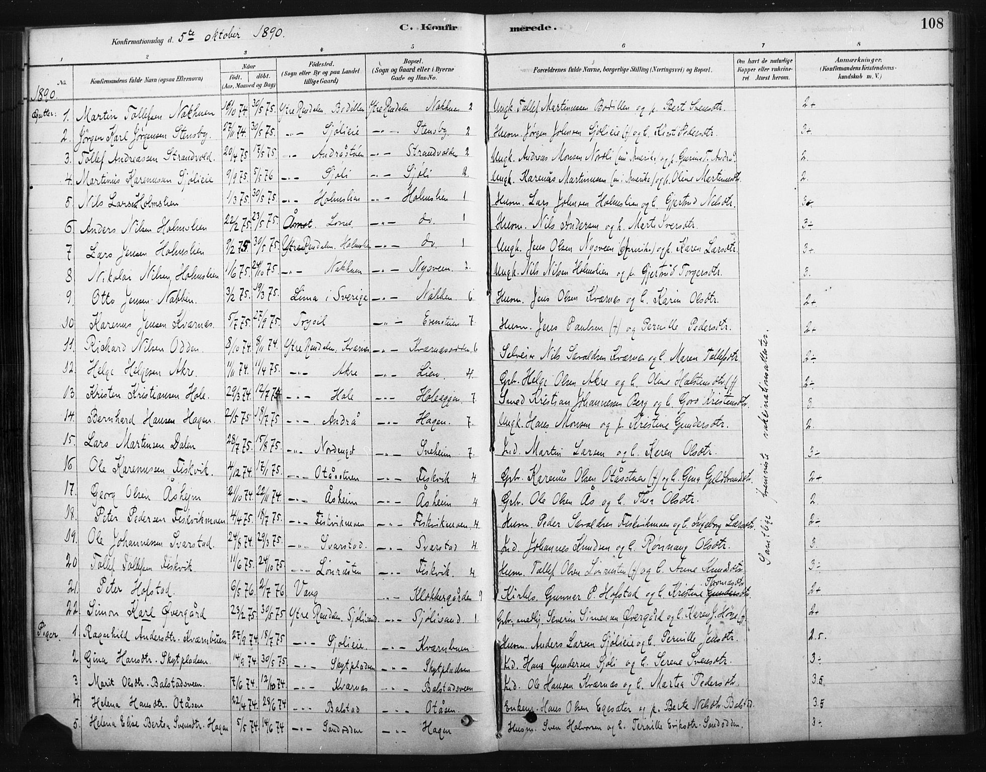 Rendalen prestekontor, AV/SAH-PREST-054/H/Ha/Haa/L0010: Parish register (official) no. 10, 1878-1901, p. 108