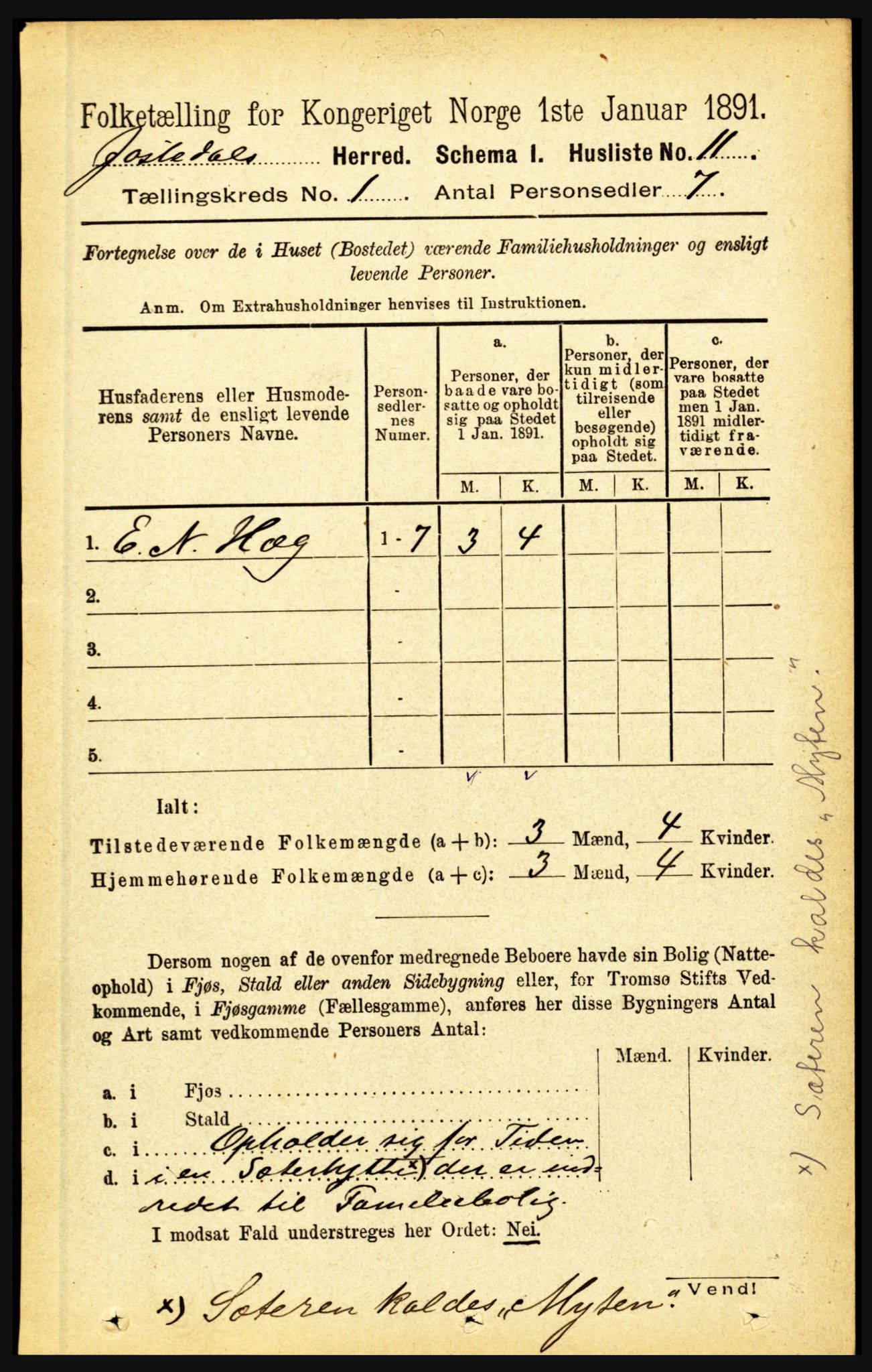 RA, 1891 census for 1427 Jostedal, 1891, p. 24