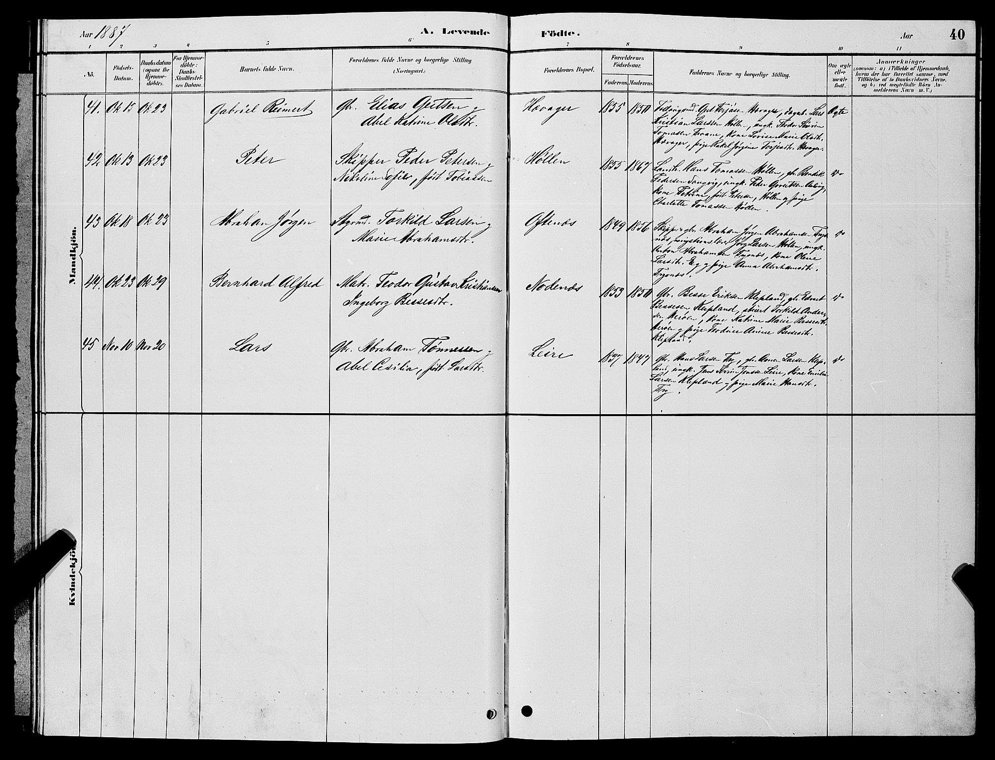 Søgne sokneprestkontor, SAK/1111-0037/F/Fb/Fbb/L0005: Parish register (copy) no. B 5, 1884-1891, p. 40