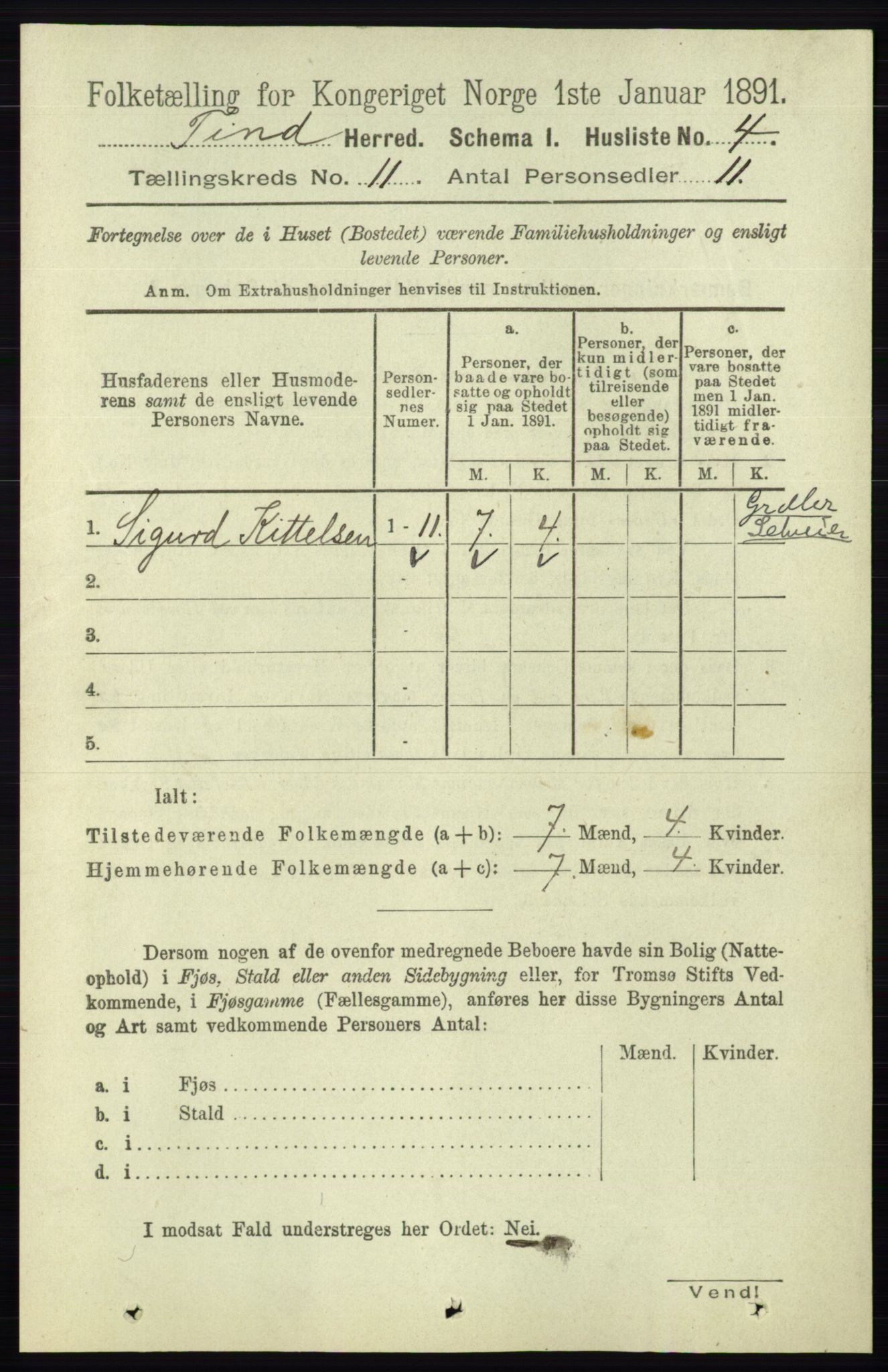 RA, 1891 census for 0826 Tinn, 1891, p. 2096