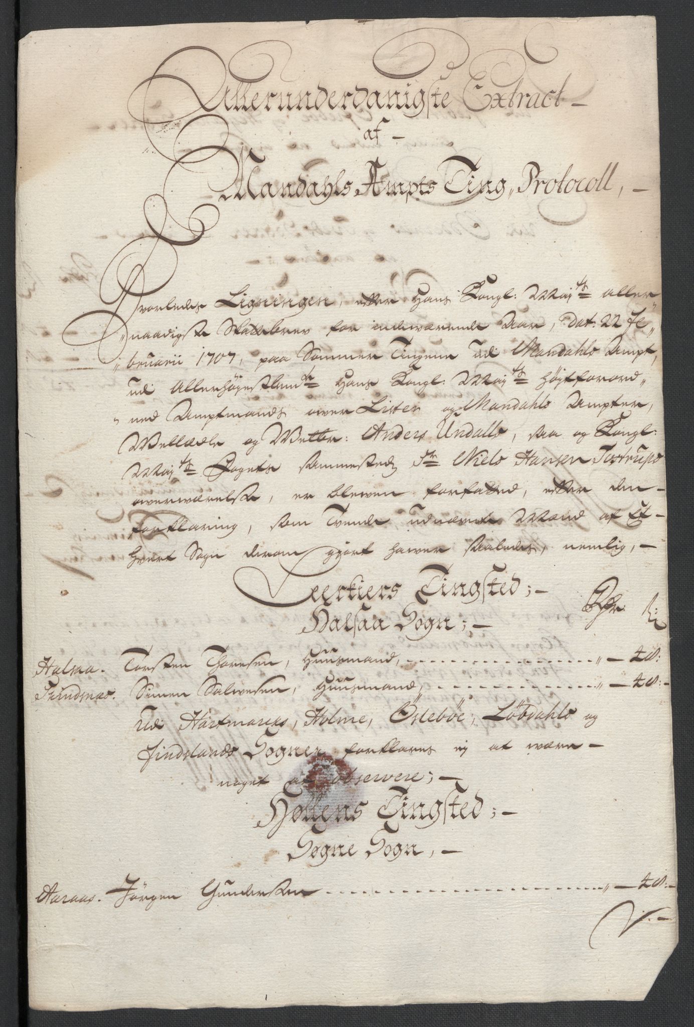 Rentekammeret inntil 1814, Reviderte regnskaper, Fogderegnskap, RA/EA-4092/R43/L2551: Fogderegnskap Lista og Mandal, 1705-1709, p. 462