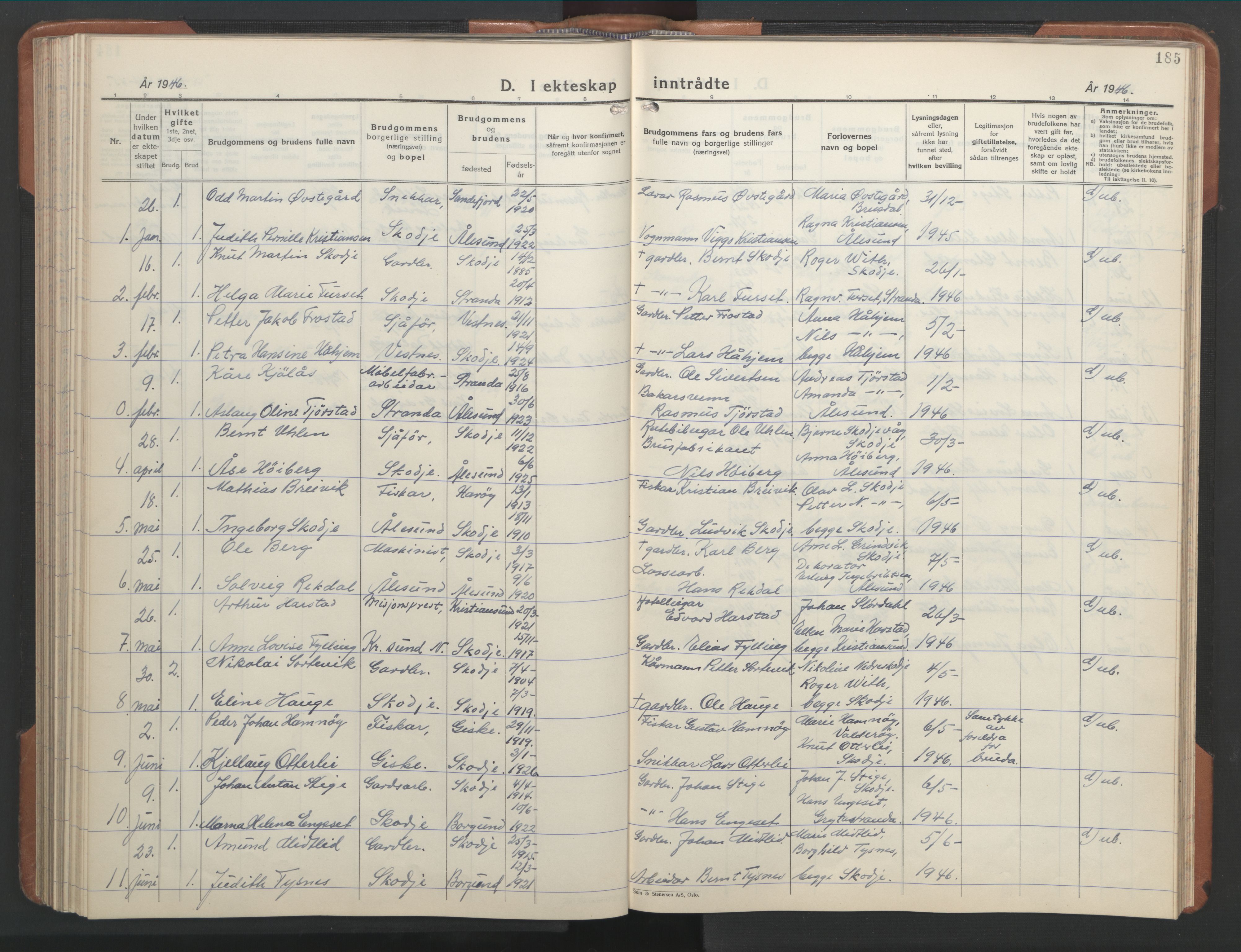 Ministerialprotokoller, klokkerbøker og fødselsregistre - Møre og Romsdal, SAT/A-1454/524/L0367: Parish register (copy) no. 524C08, 1932-1951, p. 185