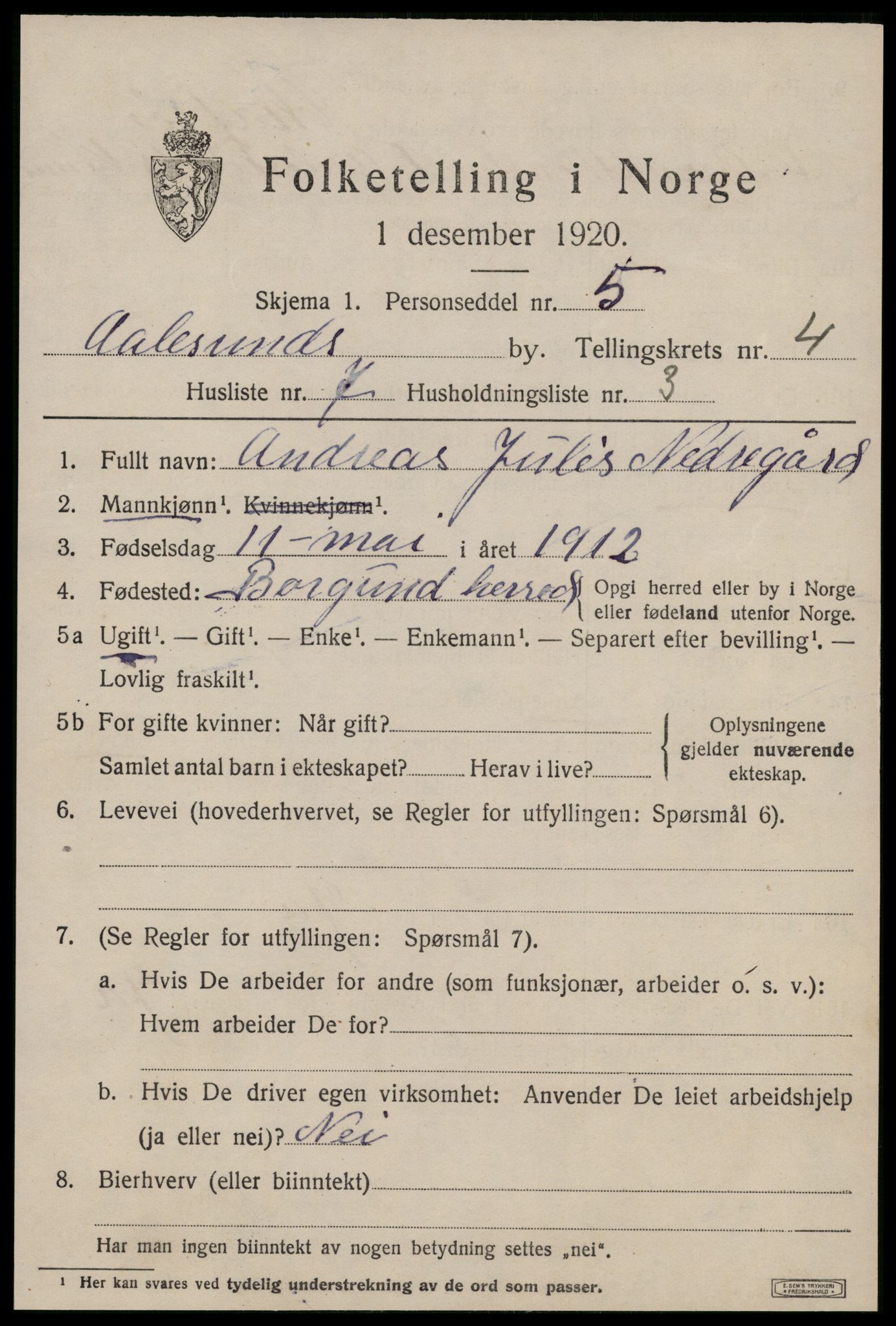 SAT, 1920 census for Ålesund, 1920, p. 14540