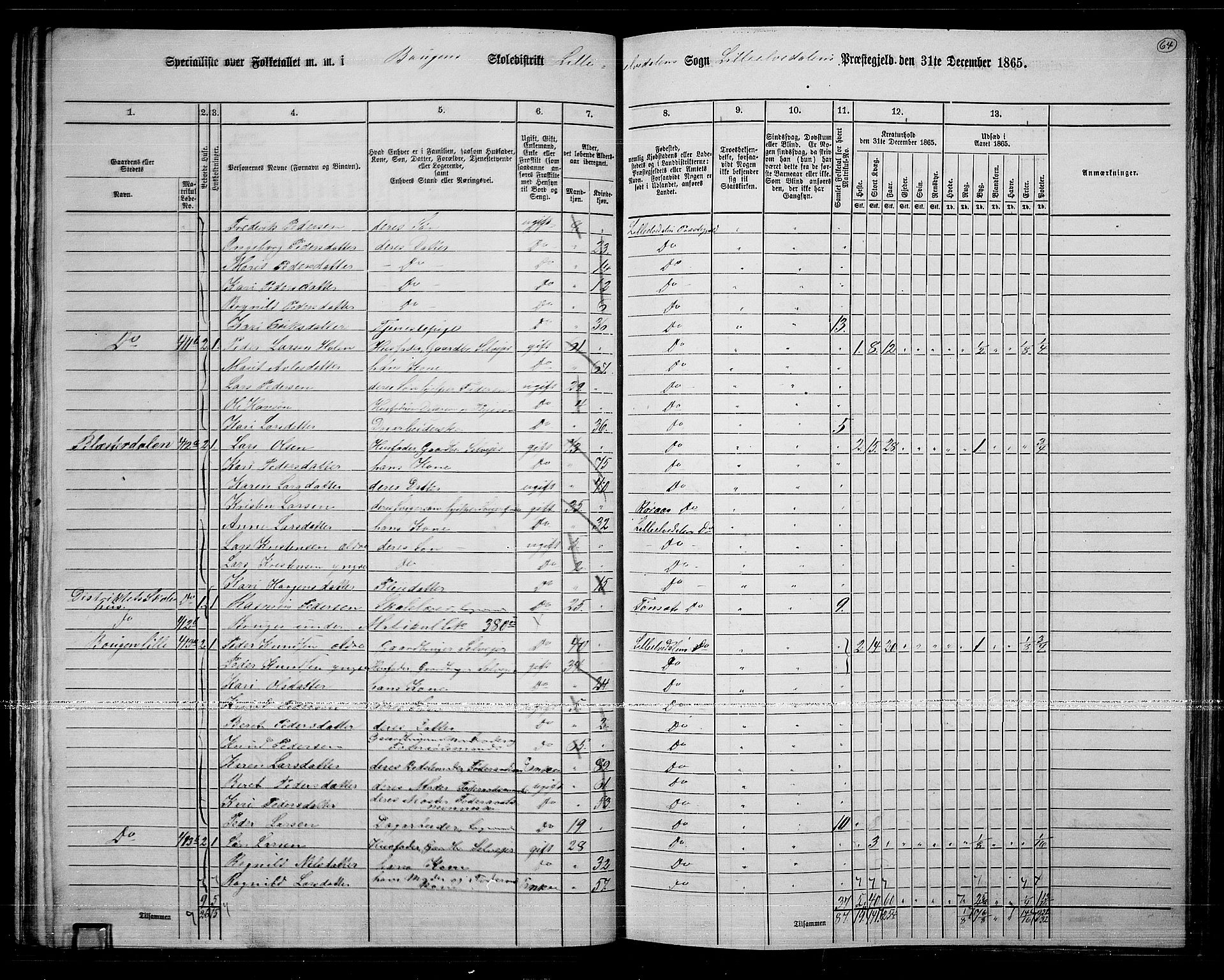 RA, 1865 census for Lille Elvedalen, 1865, p. 58