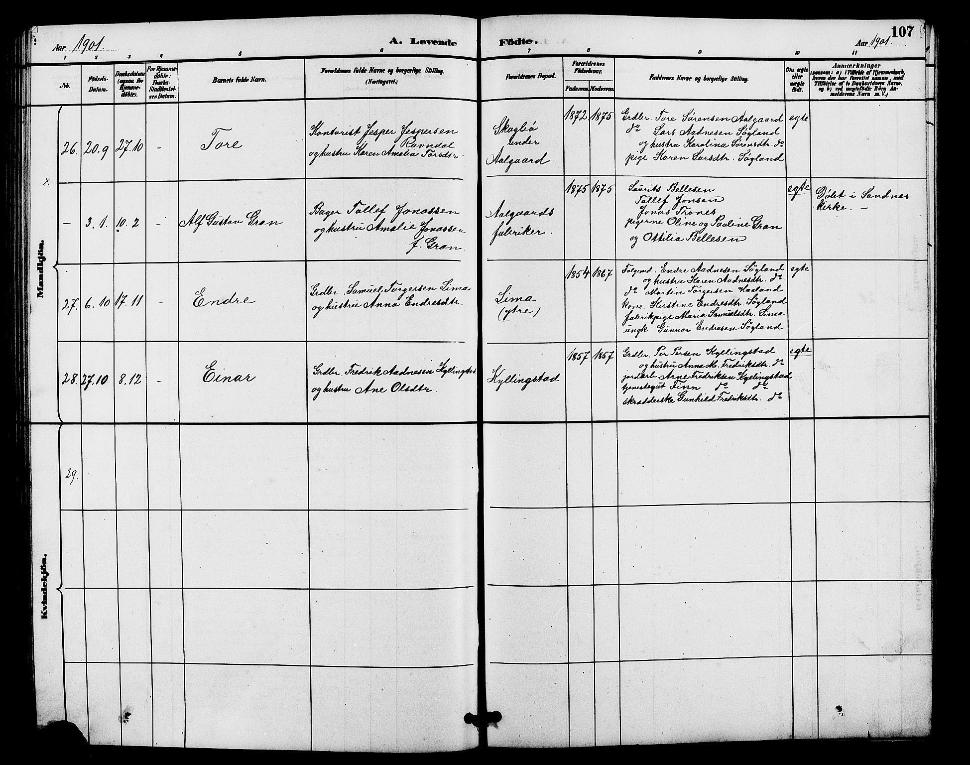 Lye sokneprestkontor, AV/SAST-A-101794/001/30BB/L0008: Parish register (copy) no. B 7, 1887-1901, p. 107