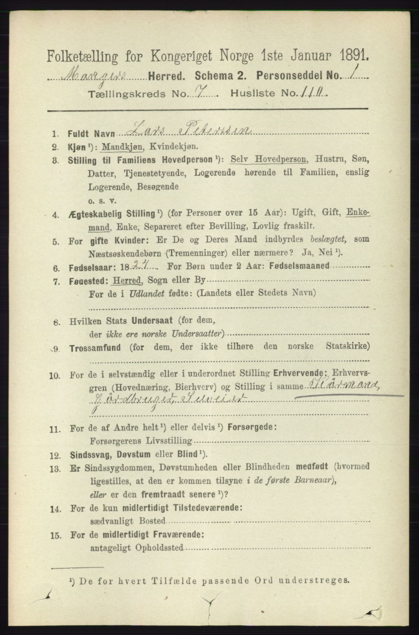 RA, 1891 census for 1261 Manger, 1891, p. 5005