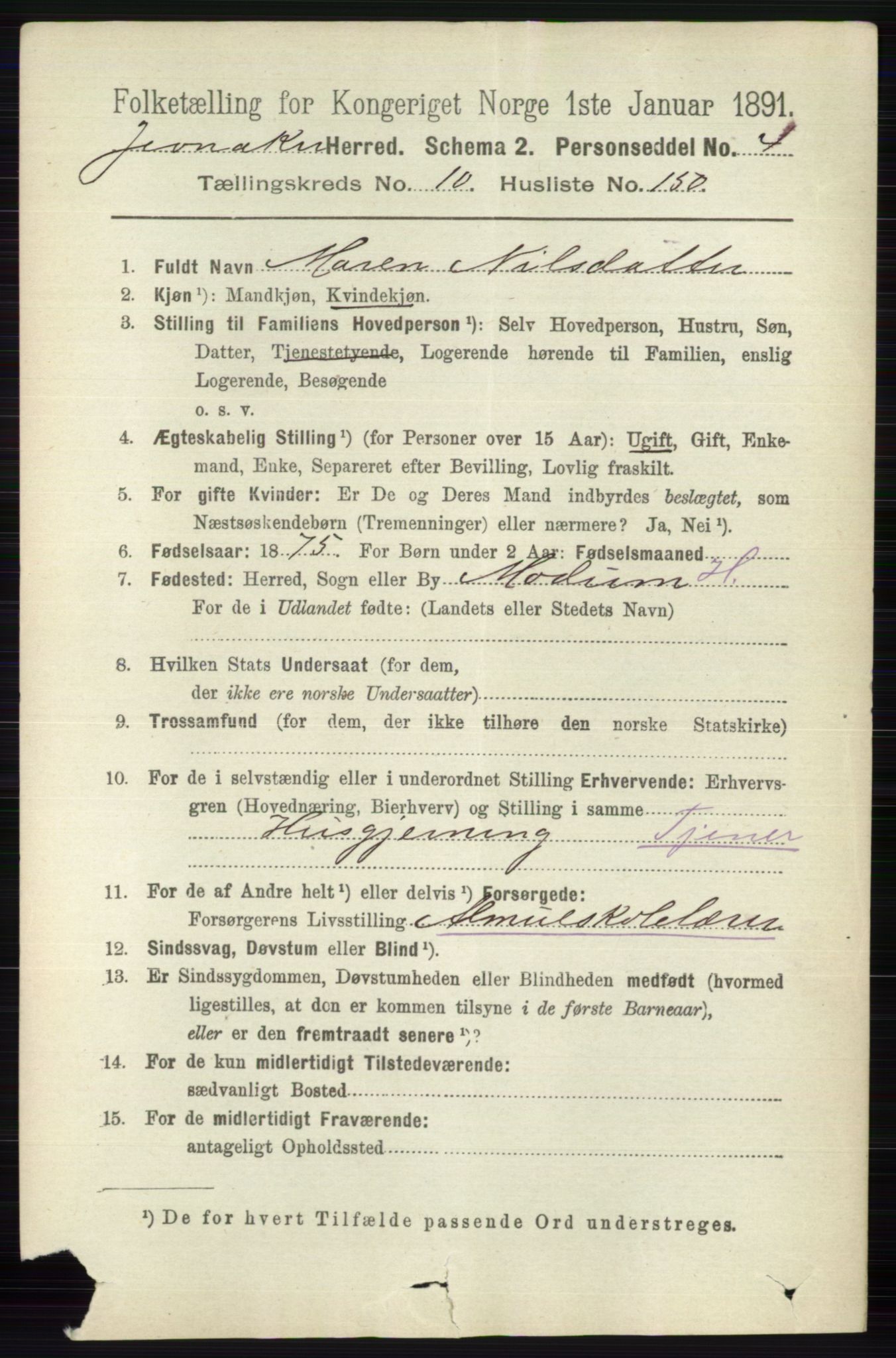 RA, 1891 census for 0532 Jevnaker, 1891, p. 6801