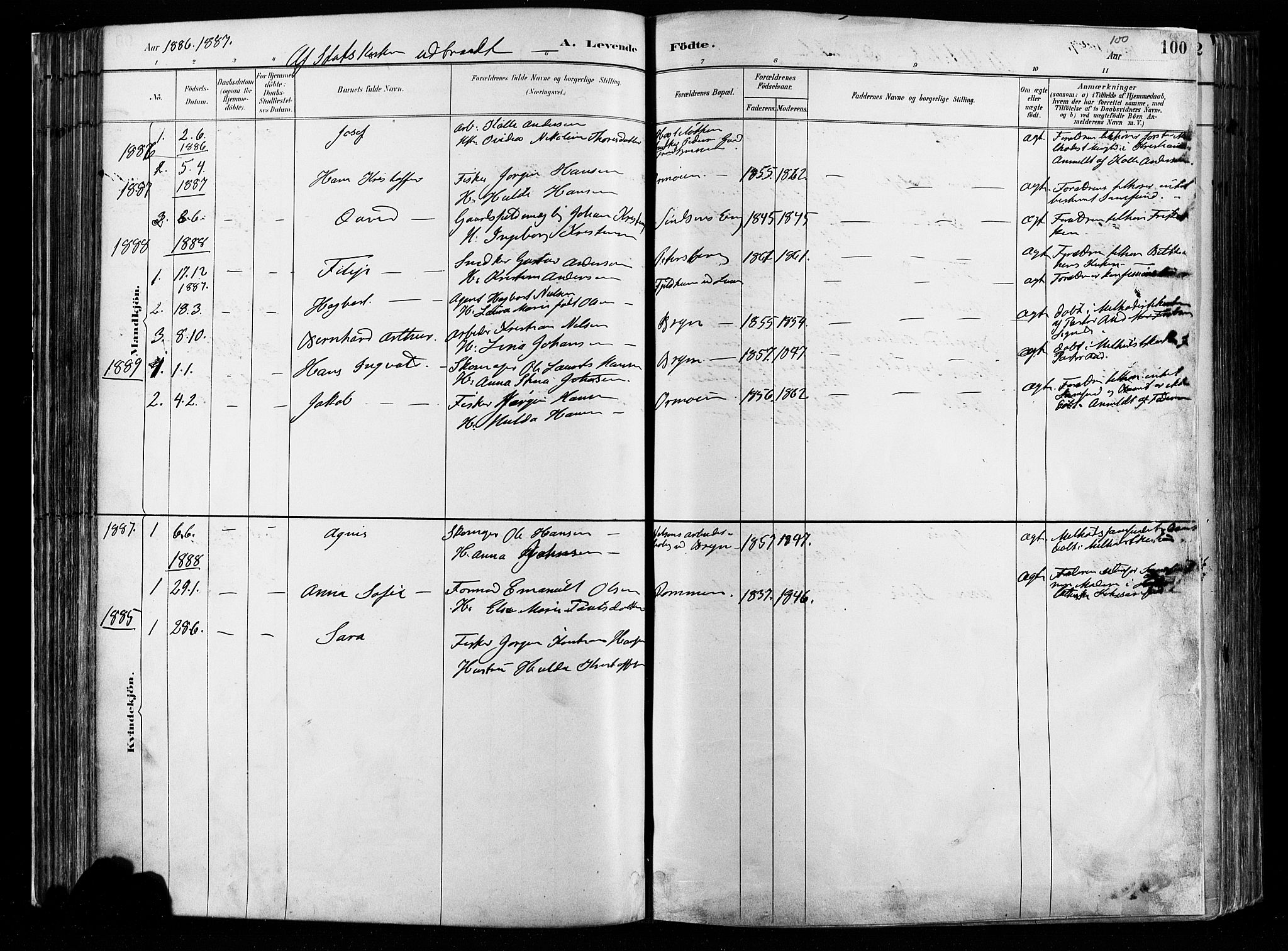 Østre Aker prestekontor Kirkebøker, SAO/A-10840/F/Fa/L0008: Parish register (official) no. I 8, 1883-1894, p. 100