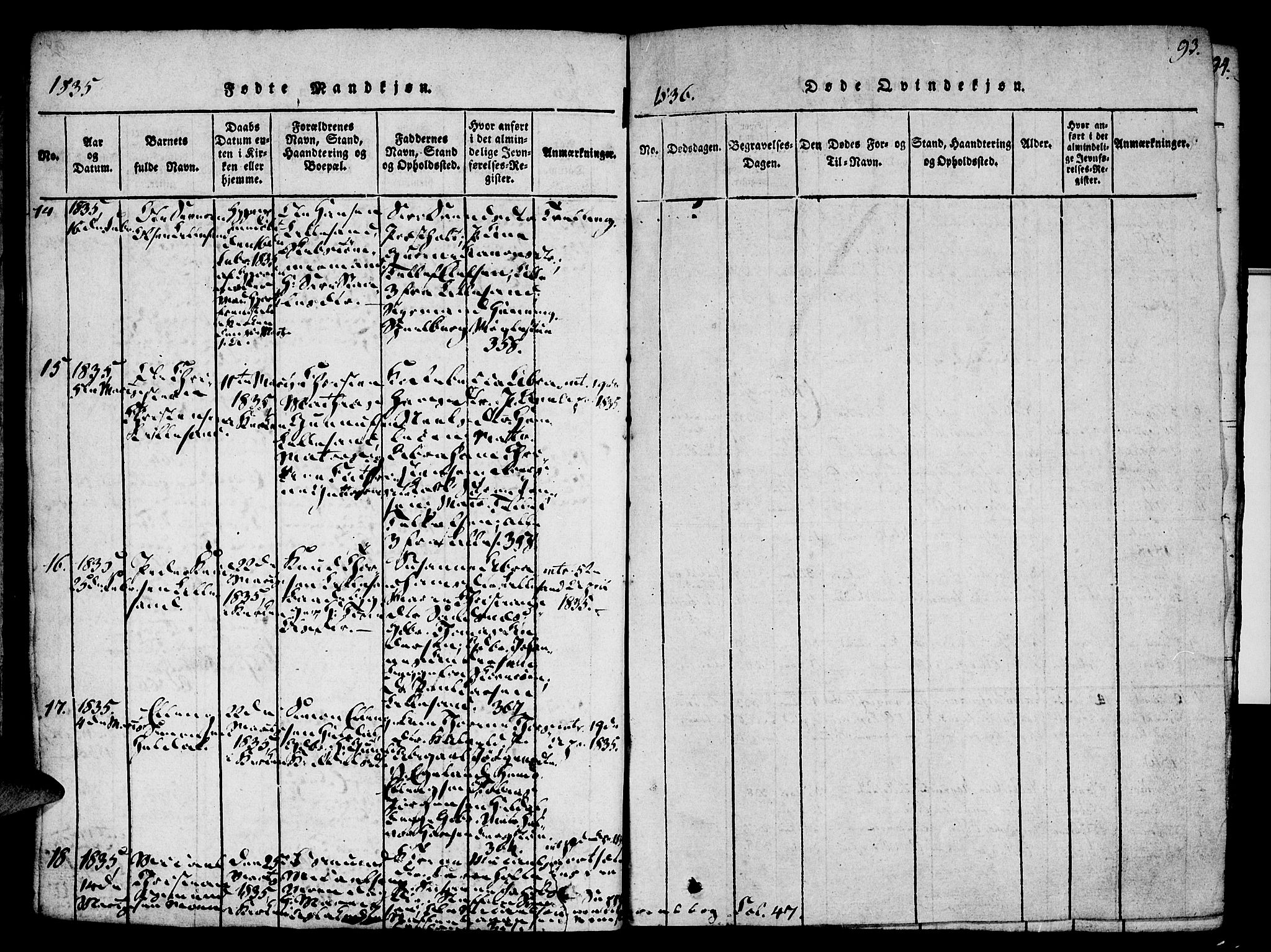 Vestre Moland sokneprestkontor, AV/SAK-1111-0046/F/Fa/Fab/L0003: Parish register (official) no. A 3, 1816-1843, p. 93