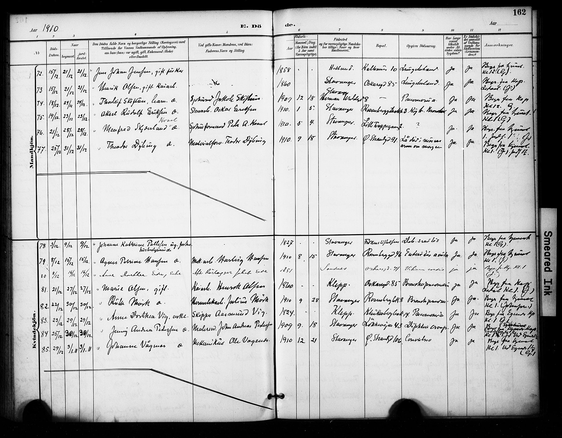 Domkirken sokneprestkontor, AV/SAST-A-101812/001/30/30BA/L0032: Parish register (official) no. A 31, 1896-1917, p. 162