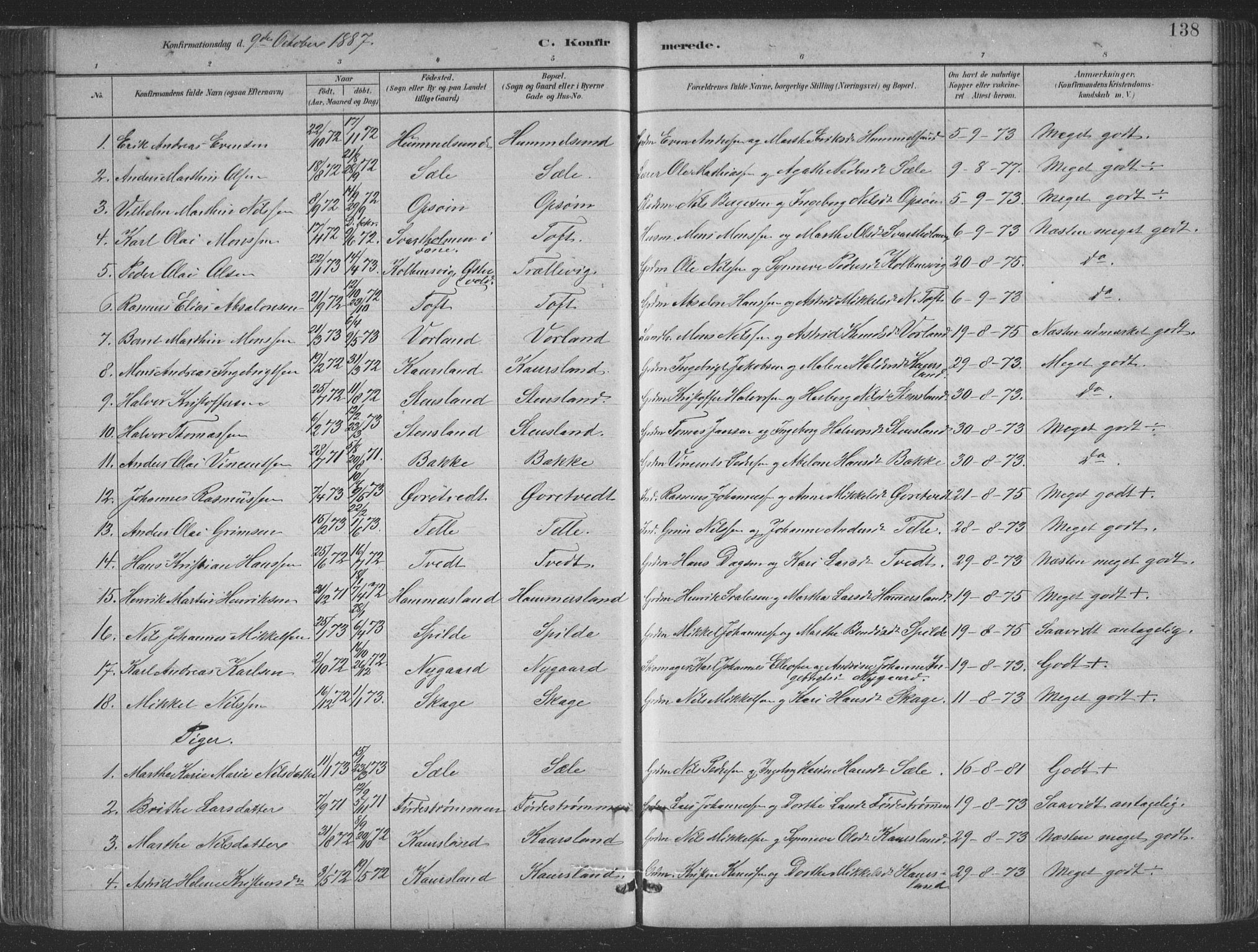 Sund sokneprestembete, SAB/A-99930: Parish register (copy) no. B 3, 1882-1911, p. 138