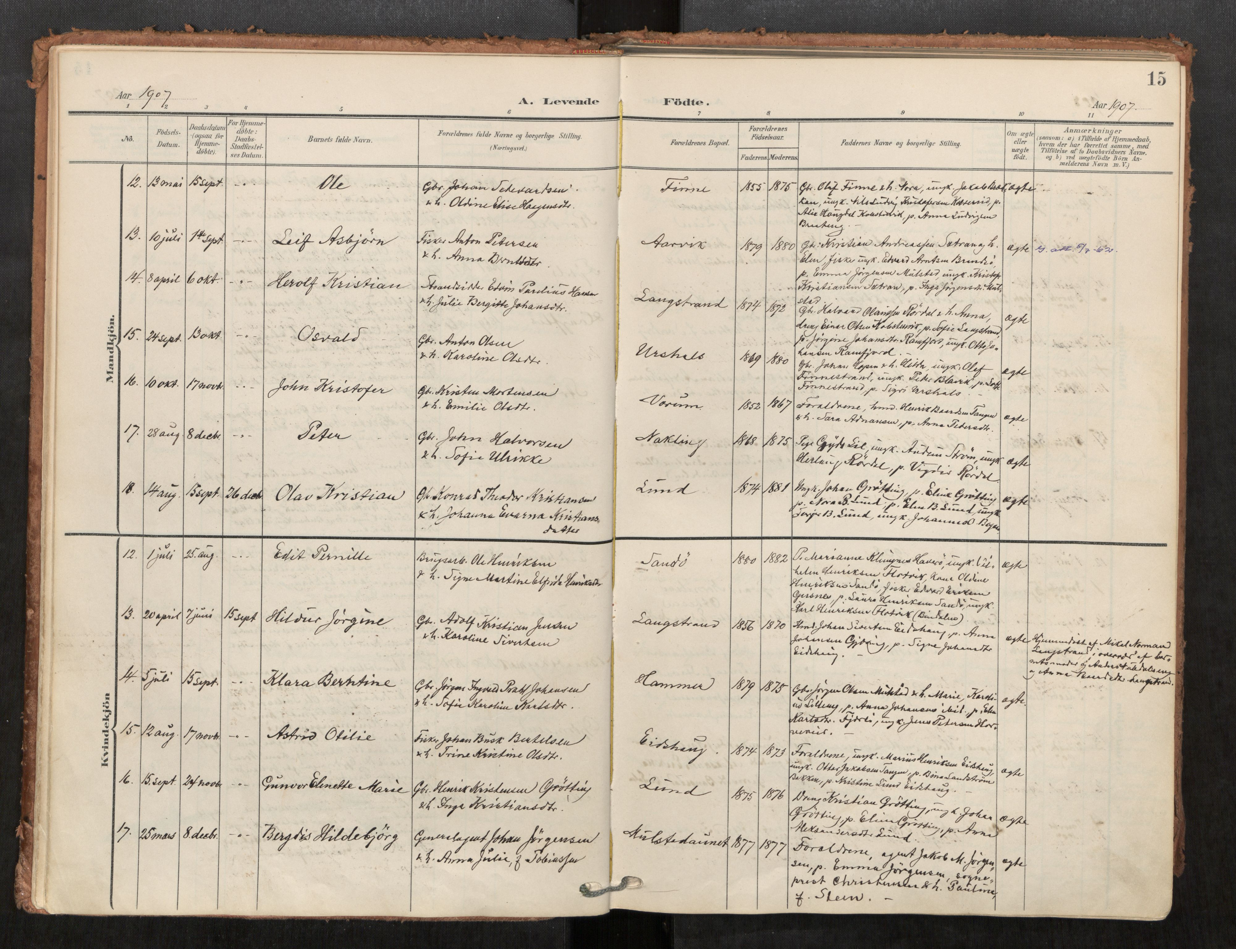 Kolvereid sokneprestkontor, SAT/A-1171/H/Ha/Haa/L0001: Parish register (official) no. 1, 1903-1922, p. 15