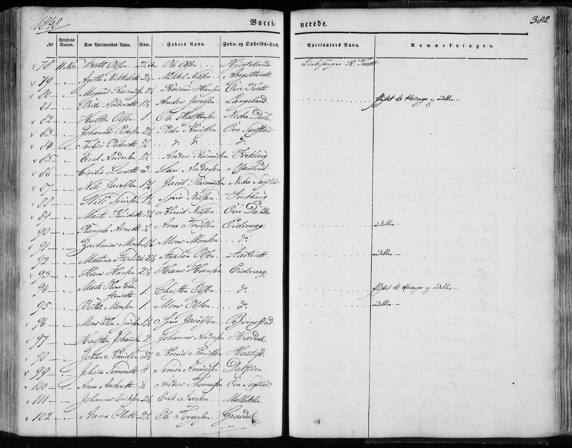 Hamre sokneprestembete, AV/SAB-A-75501/H/Ha/Haa/Haaa/L0013: Parish register (official) no. A 13, 1846-1857, p. 382