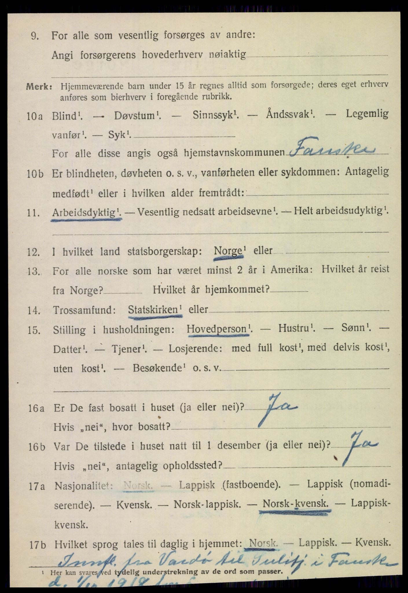 SAT, 1920 census for Fauske, 1920, p. 5439