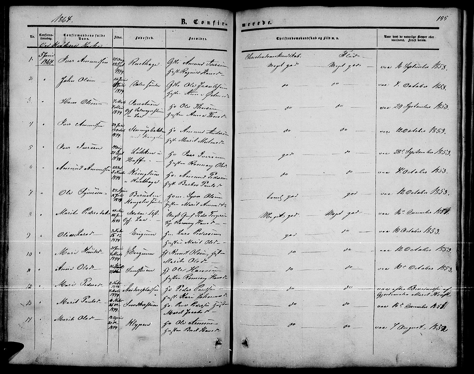 Nord-Fron prestekontor, AV/SAH-PREST-080/H/Ha/Hab/L0001: Parish register (copy) no. 1, 1851-1883, p. 155