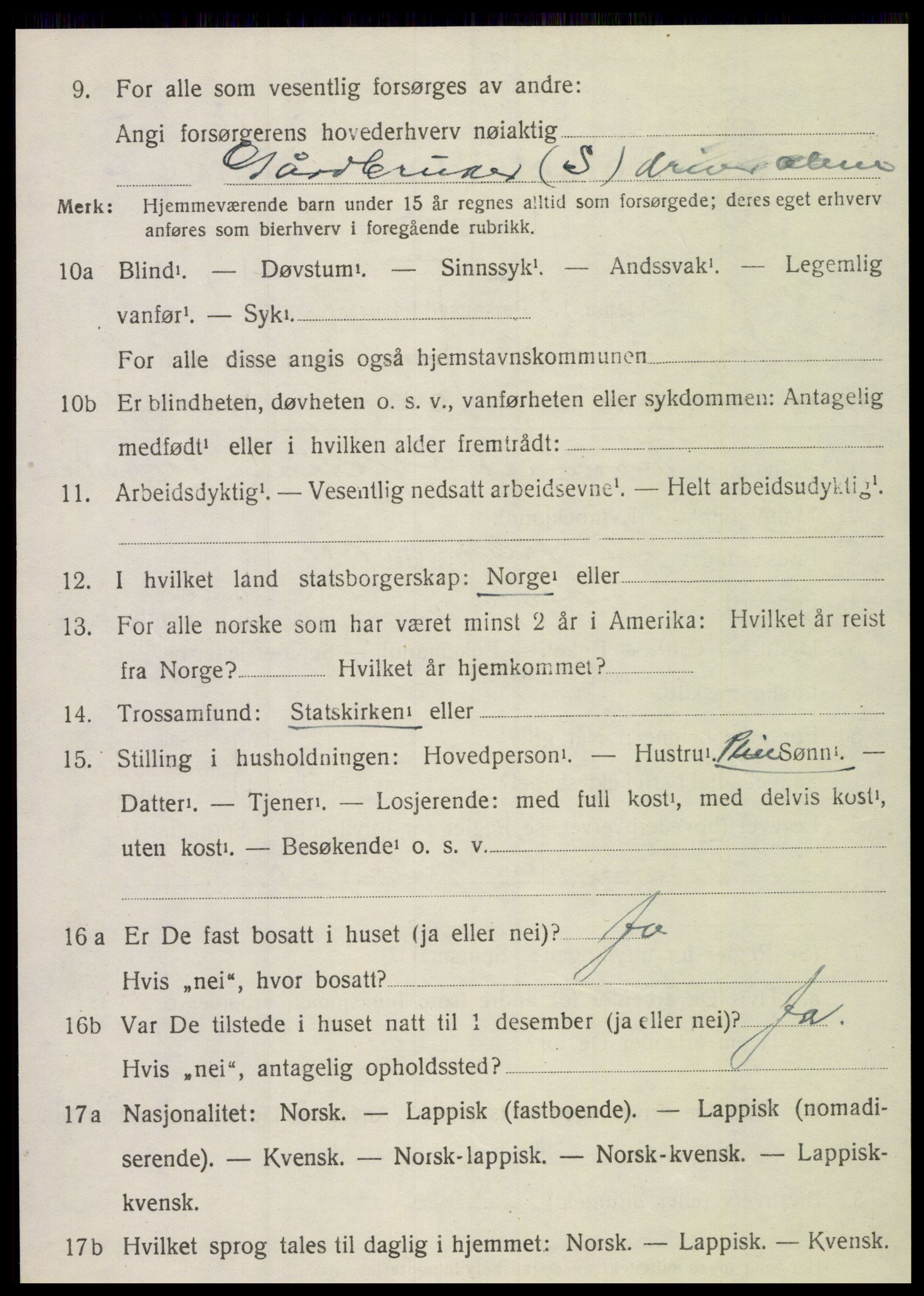 SAT, 1920 census for Vik, 1920, p. 5486