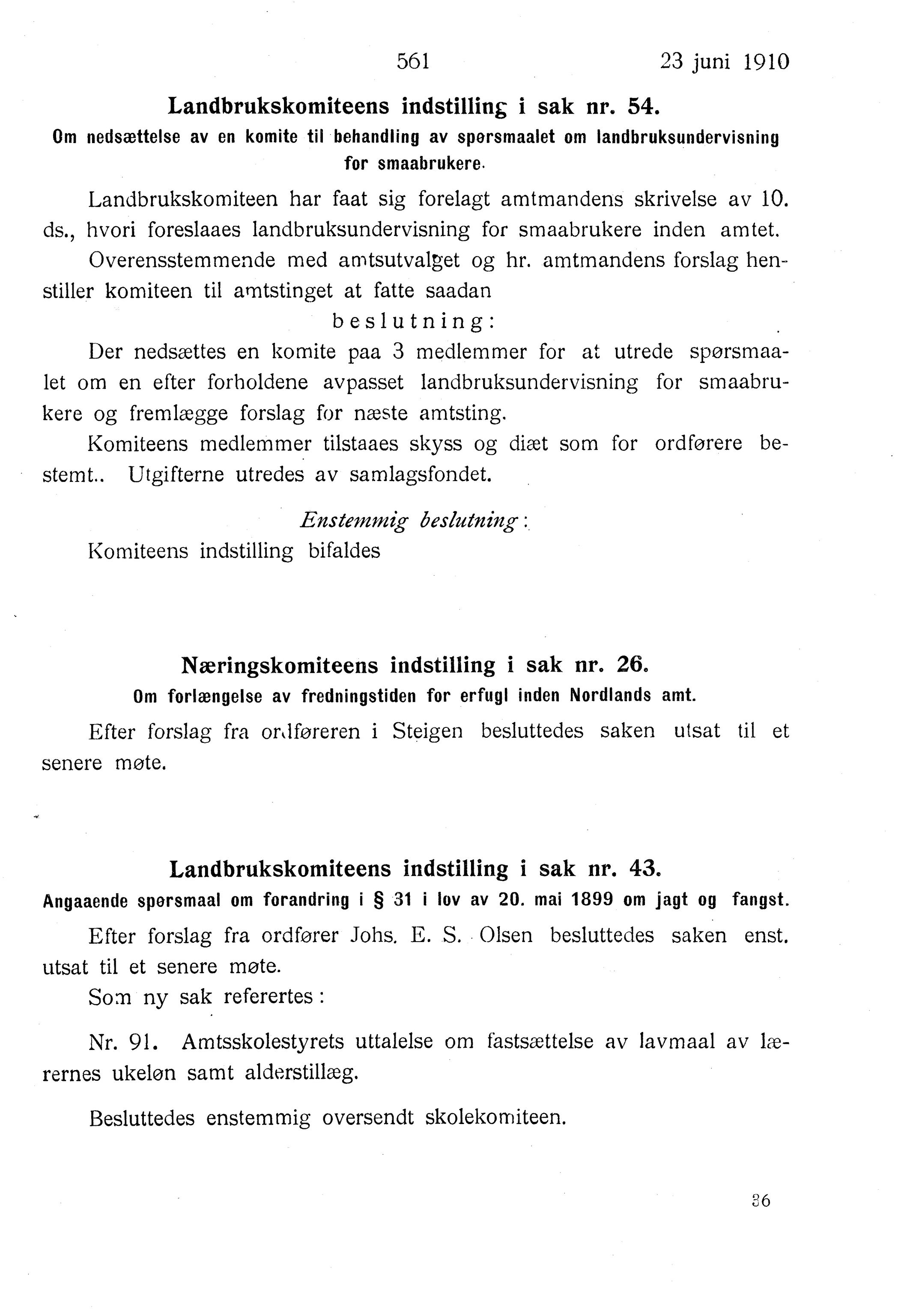 Nordland Fylkeskommune. Fylkestinget, AIN/NFK-17/176/A/Ac/L0033: Fylkestingsforhandlinger 1910, 1910