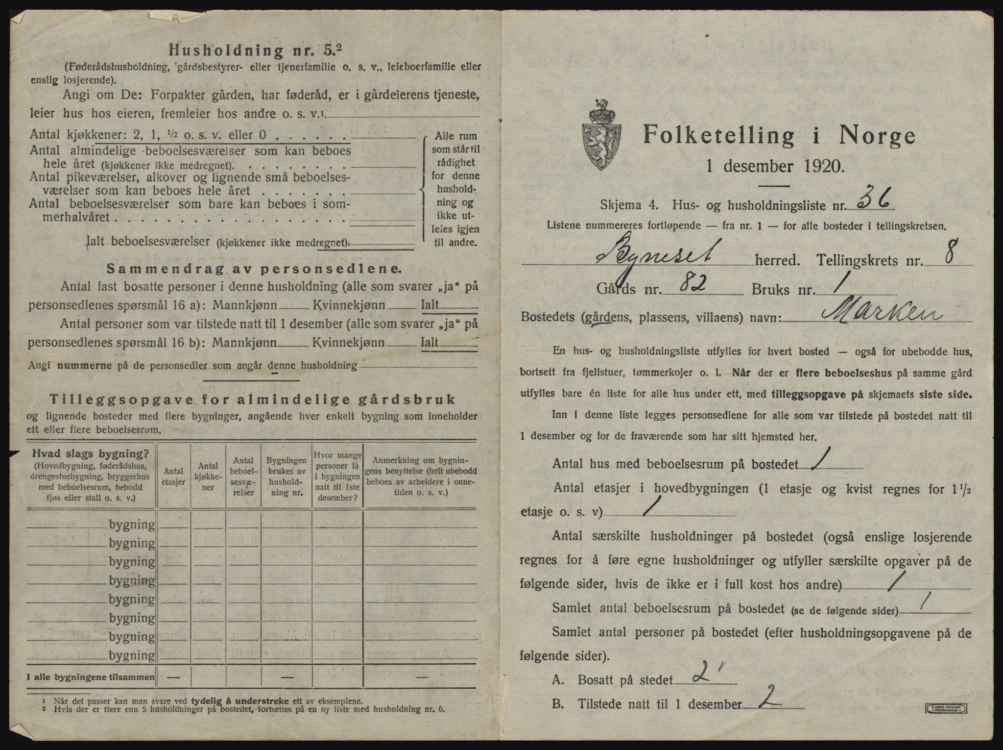 SAT, 1920 census for Byneset, 1920, p. 710