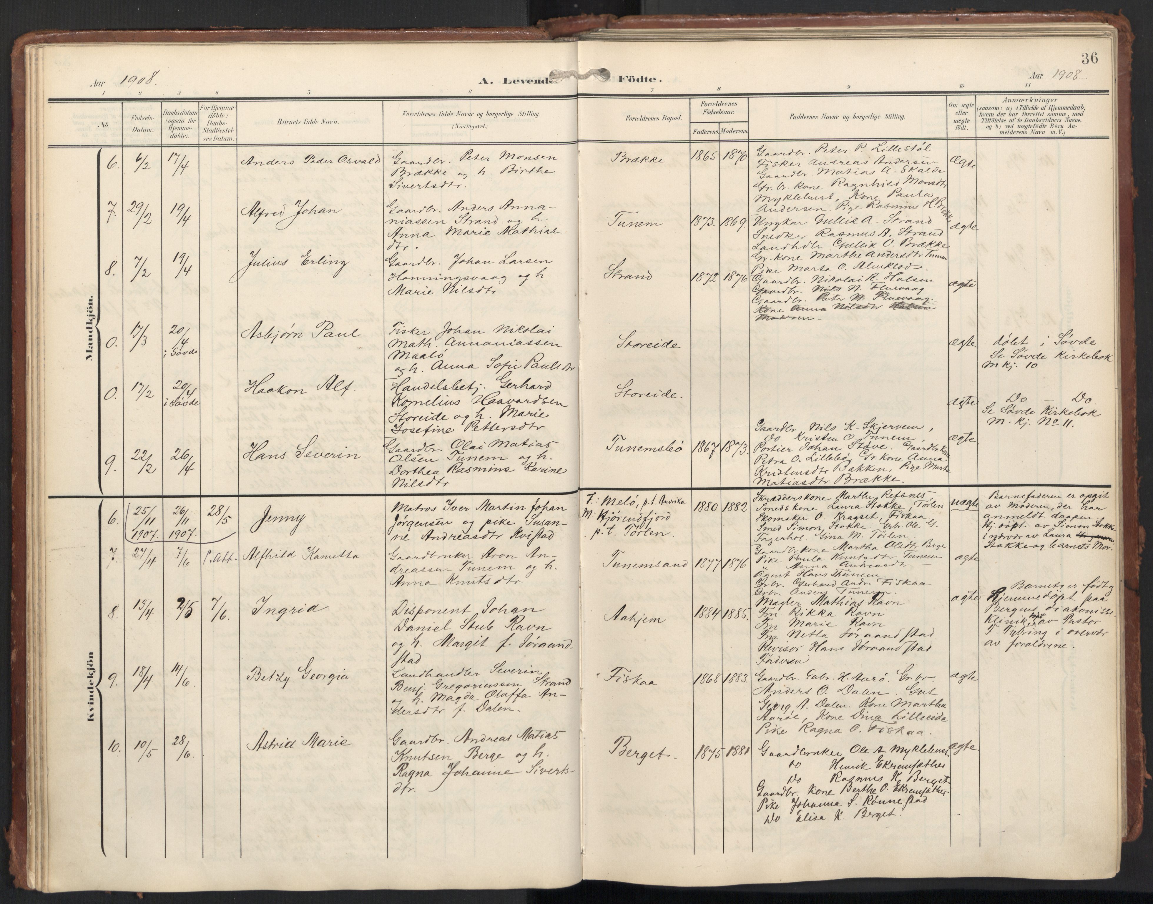 Ministerialprotokoller, klokkerbøker og fødselsregistre - Møre og Romsdal, AV/SAT-A-1454/501/L0011: Parish register (official) no. 501A11, 1902-1919, p. 36