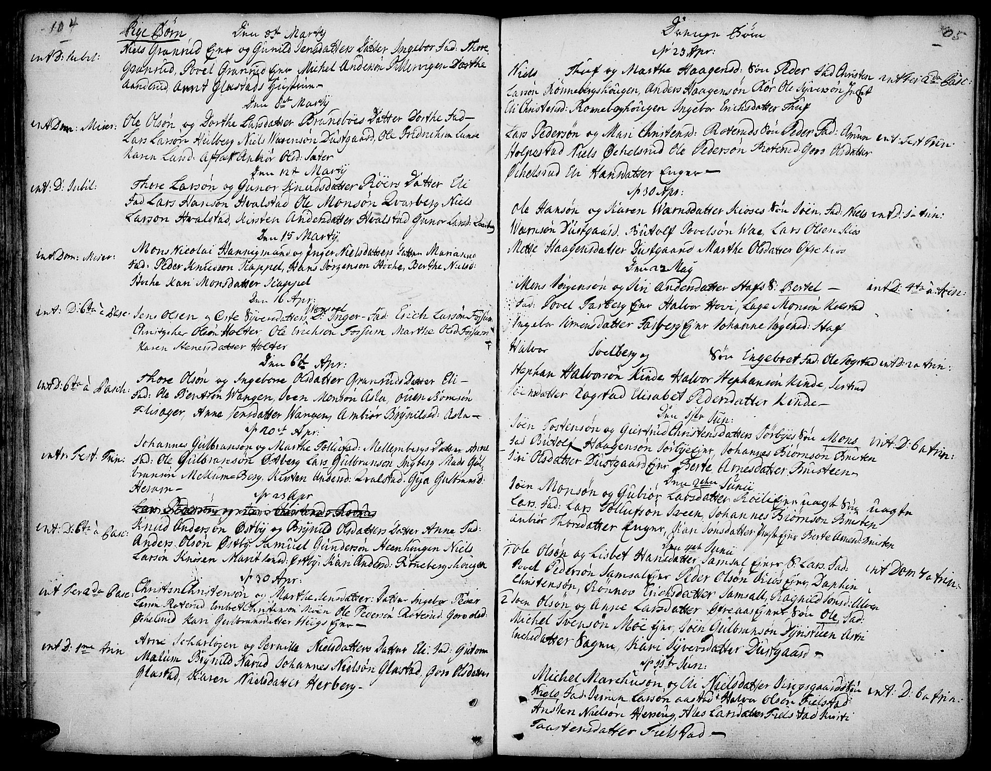 Ringsaker prestekontor, AV/SAH-PREST-014/K/Ka/L0001: Parish register (official) no. 1, 1734-1746, p. 104-105