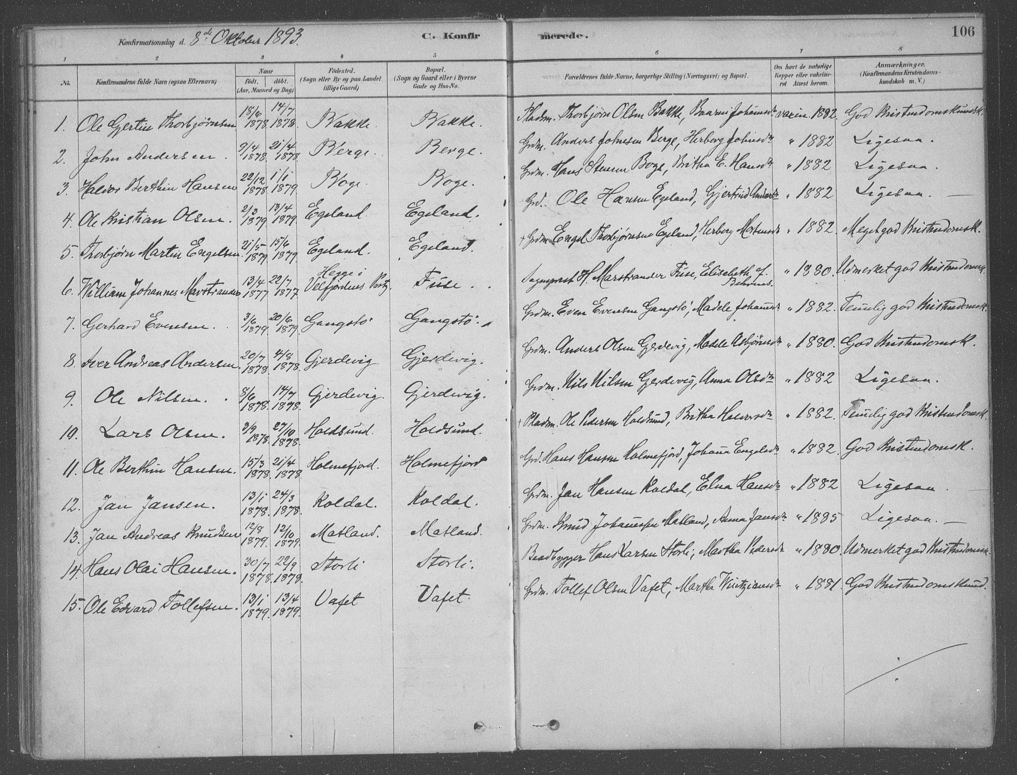 Fusa sokneprestembete, AV/SAB-A-75401/H/Haa: Parish register (official) no. B 1, 1880-1938, p. 106