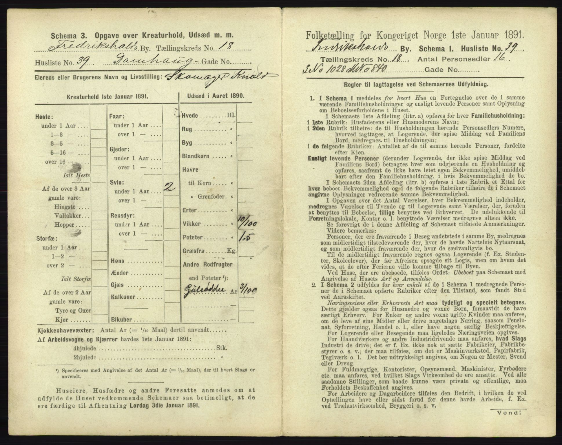 RA, 1891 census for 0101 Fredrikshald, 1891, p. 1670