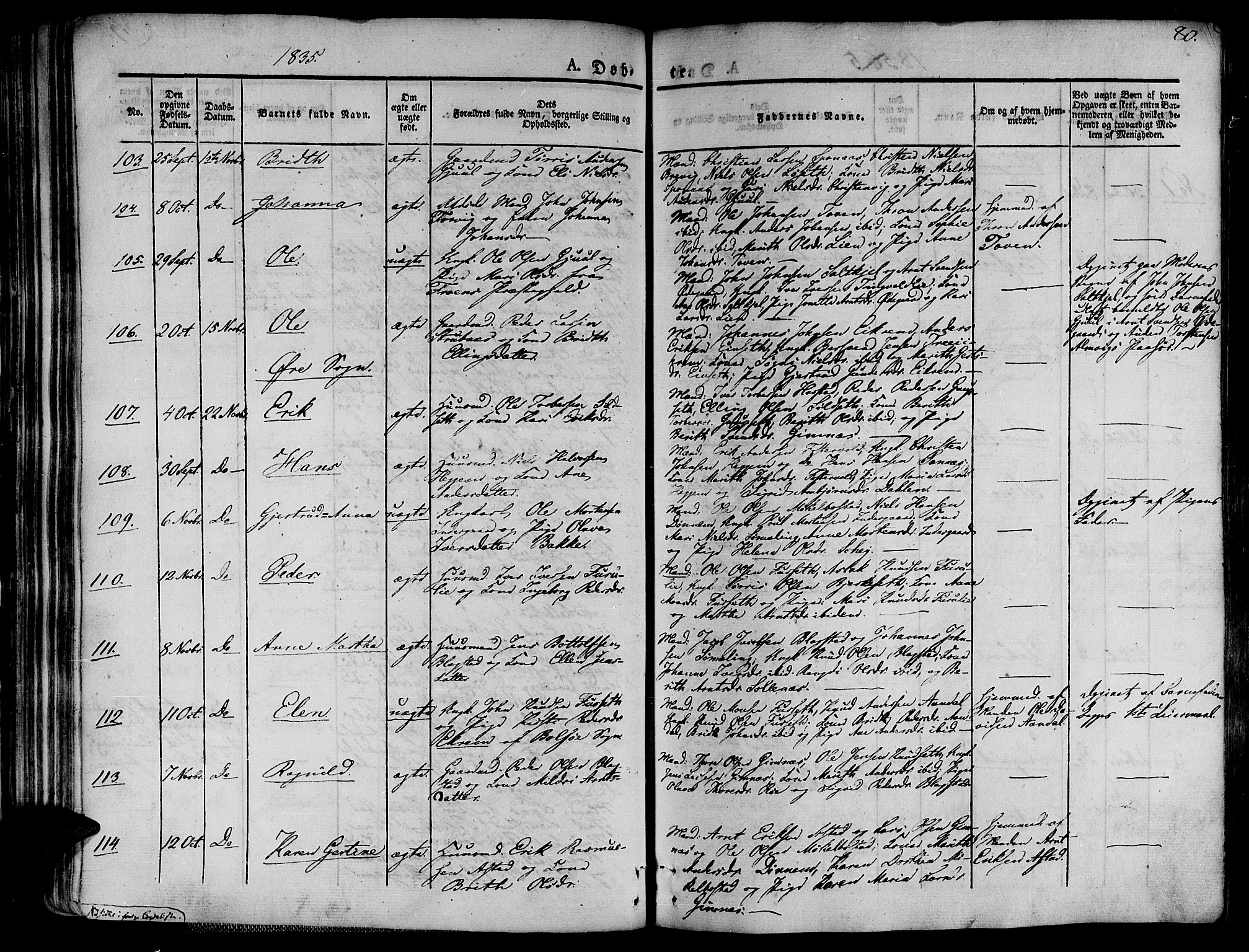 Ministerialprotokoller, klokkerbøker og fødselsregistre - Møre og Romsdal, AV/SAT-A-1454/586/L0983: Parish register (official) no. 586A09, 1829-1843, p. 80