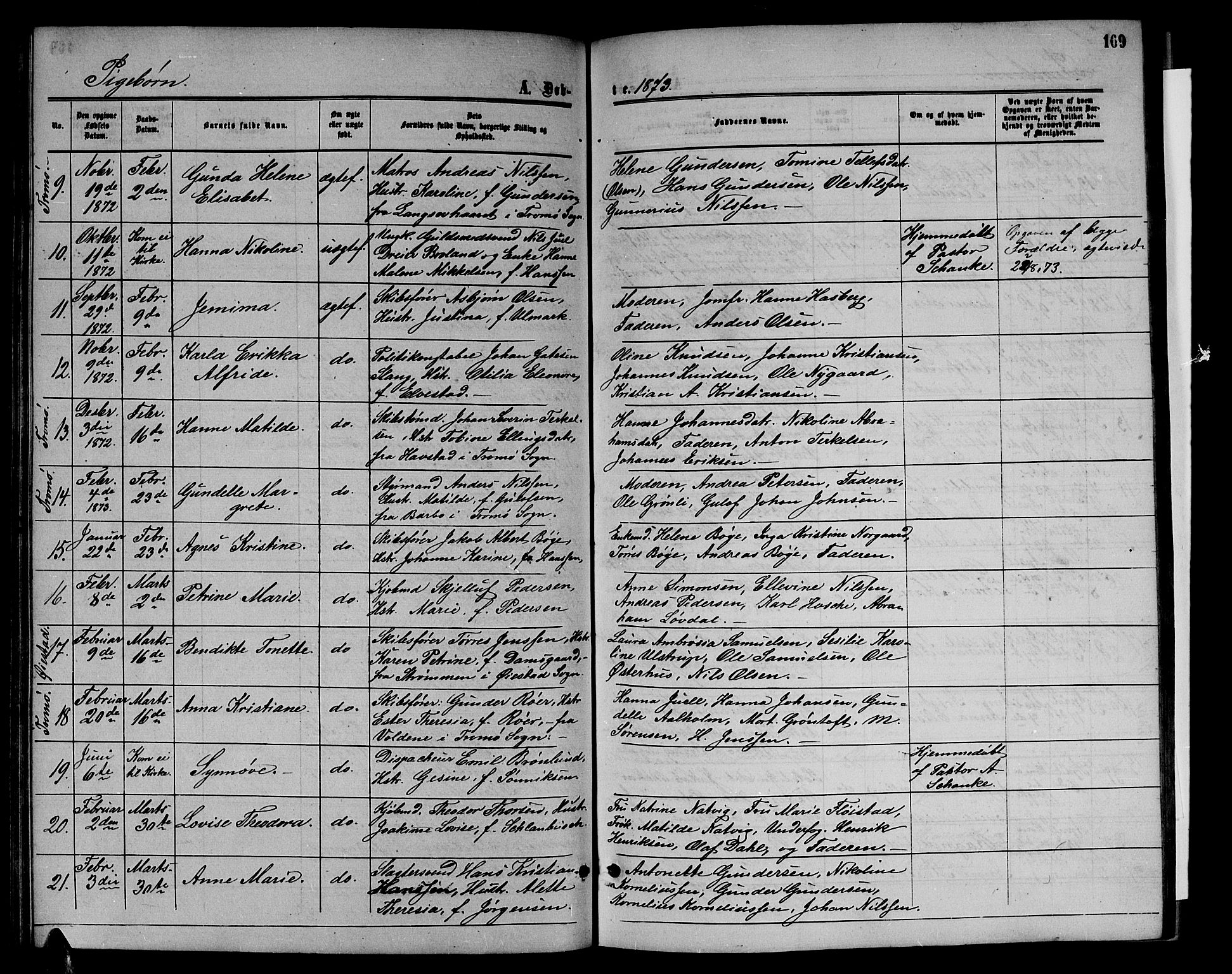 Arendal sokneprestkontor, Trefoldighet, SAK/1111-0040/F/Fb/L0004: Parish register (copy) no. B 4, 1861-1873, p. 169