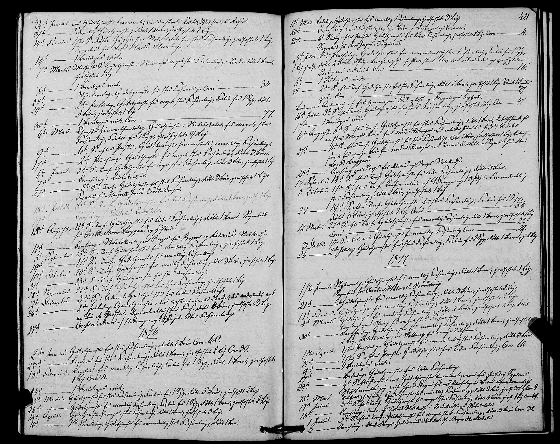 Hurdal prestekontor Kirkebøker, AV/SAO-A-10889/F/Fb/L0002: Parish register (official) no. II 2, 1860-1877, p. 421