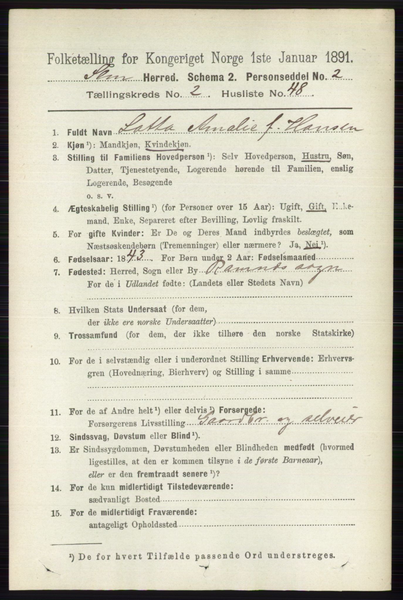 RA, 1891 census for 0721 Sem, 1891, p. 923