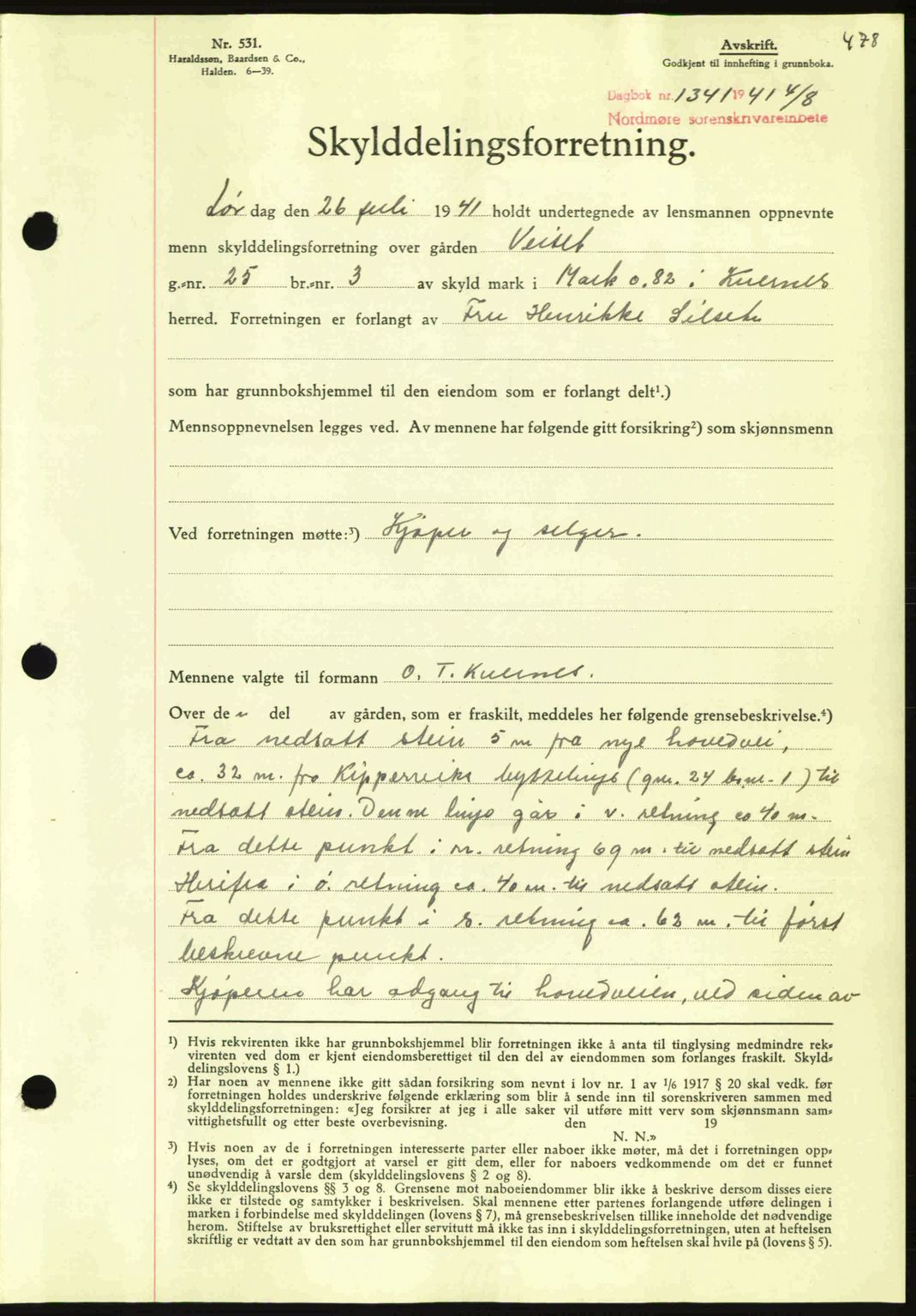 Nordmøre sorenskriveri, SAT/A-4132/1/2/2Ca: Mortgage book no. A90, 1941-1941, Diary no: : 1341/1941
