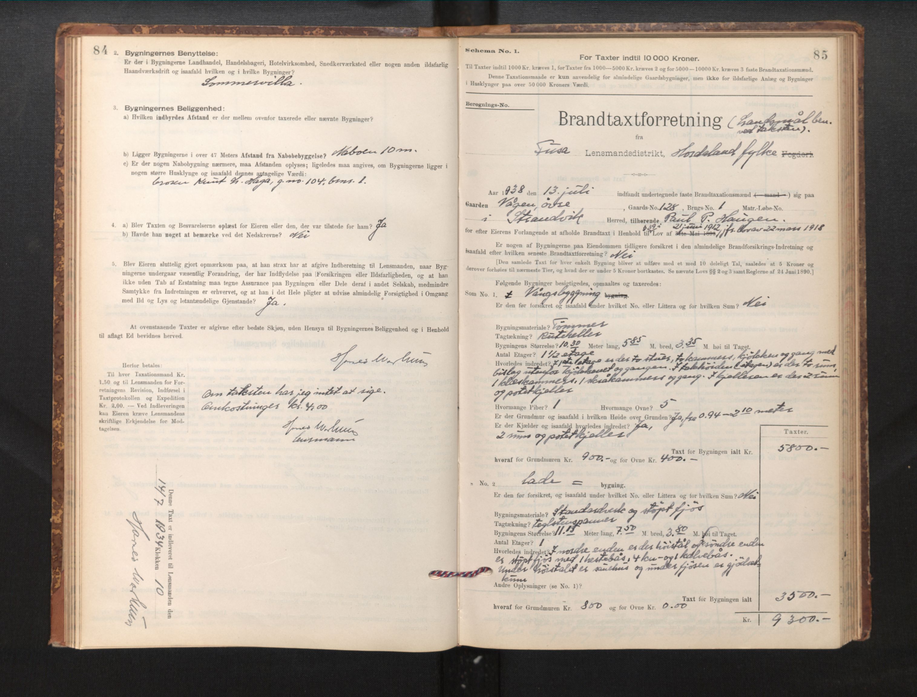 Lensmannen i Fusa, AV/SAB-A-32401/1/0012/L0003: Branntakstprotokoll, skjematakst, 1895-1950, p. 84-85