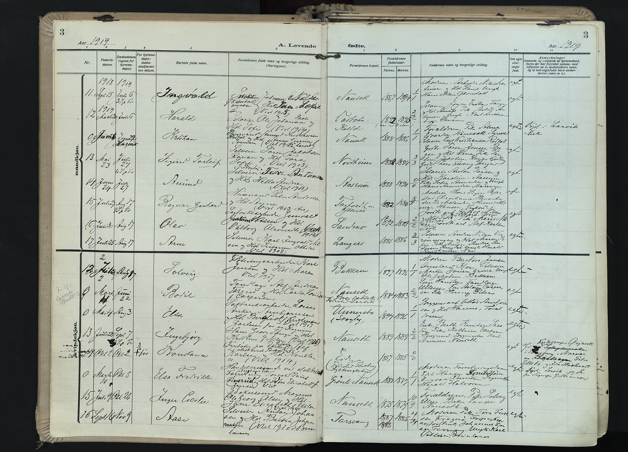 Hedrum kirkebøker, AV/SAKO-A-344/F/Fa/L0011: Parish register (official) no. I 11, 1919-1933, p. 3