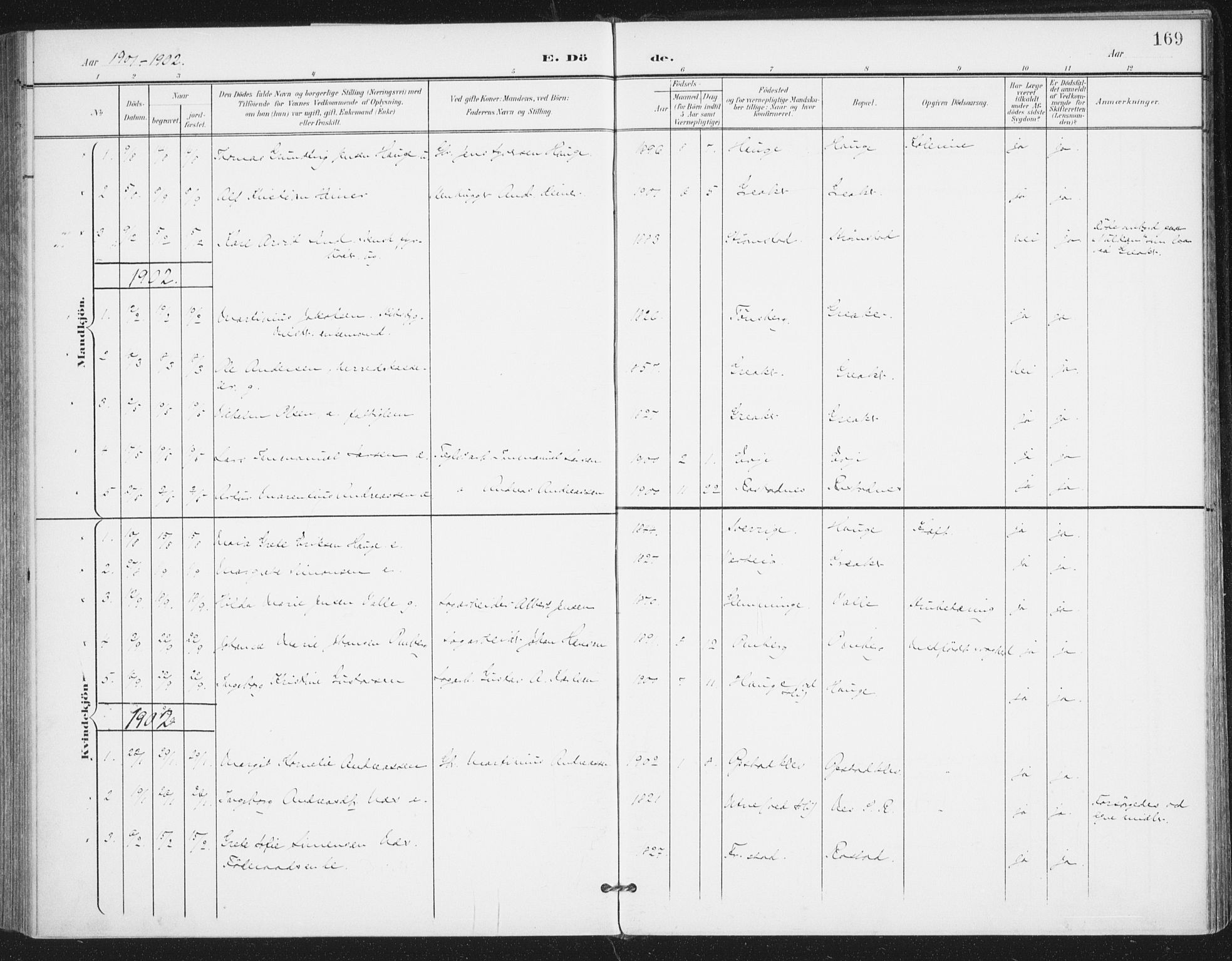 Rolvsøy prestekontor Kirkebøker, AV/SAO-A-2004/F/Fa/L0001: Parish register (official) no. 1, 1901-1909, p. 169