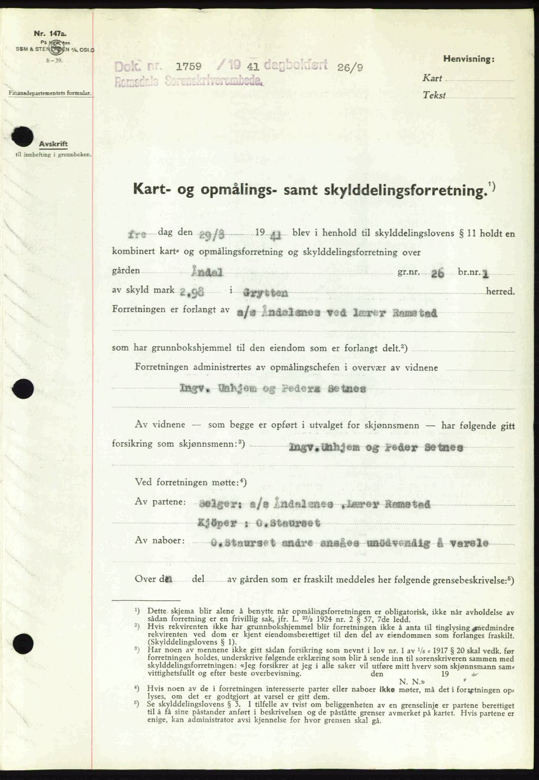 Romsdal sorenskriveri, AV/SAT-A-4149/1/2/2C: Mortgage book no. A10, 1941-1941, Diary no: : 1759/1941