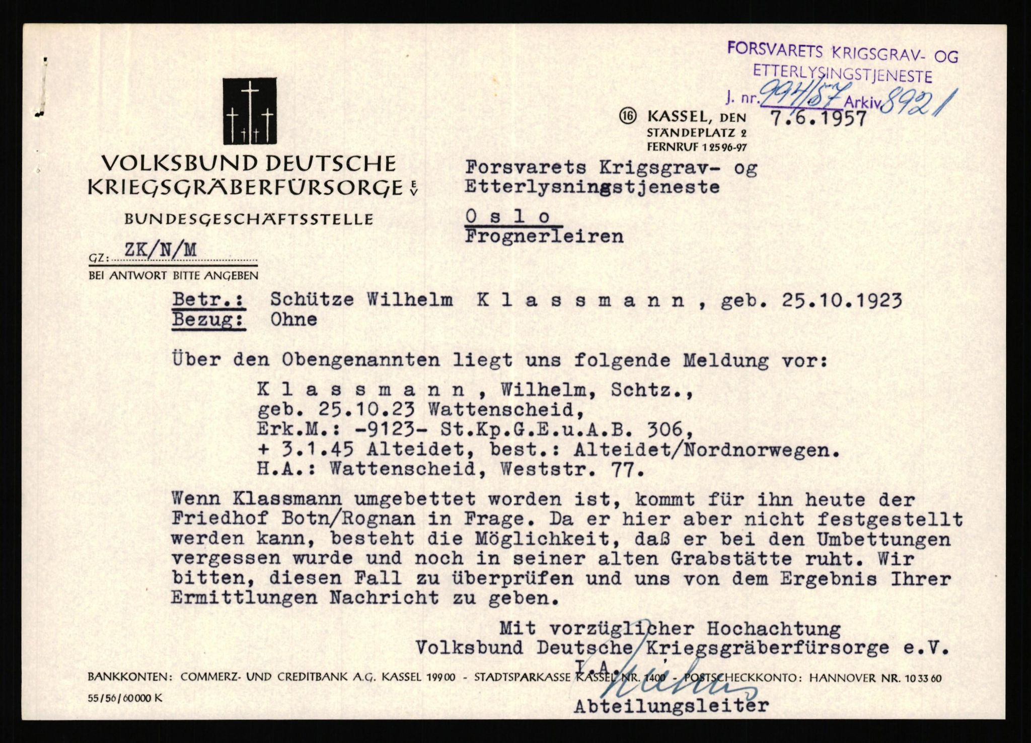 Krigsgravtjenesten, AV/RA-S-7020/D/Da/L0039: Tyske krigsgraver, 1945-1963, p. 121