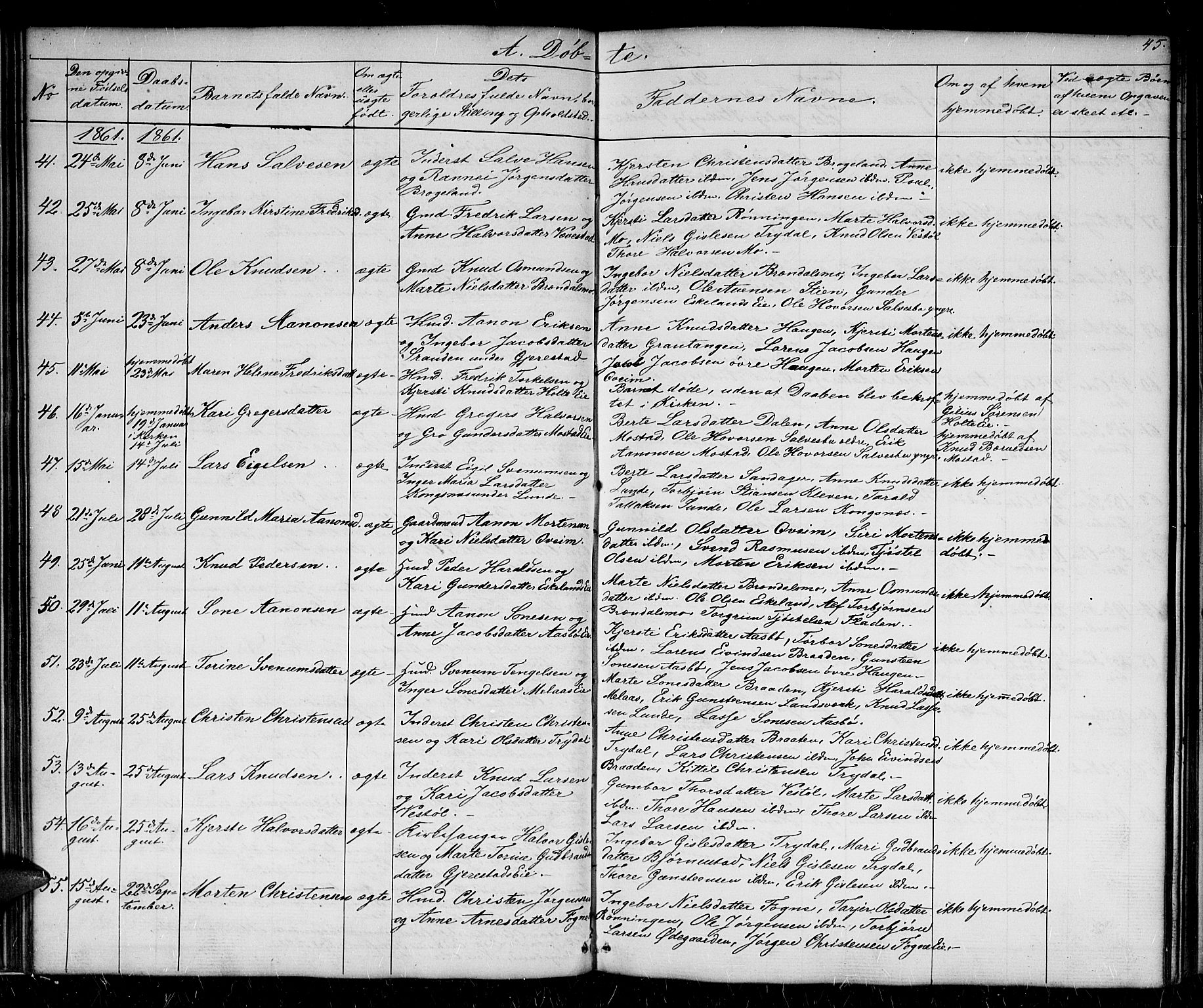 Gjerstad sokneprestkontor, AV/SAK-1111-0014/F/Fb/Fba/L0005: Parish register (copy) no. B 5, 1853-1867, p. 45