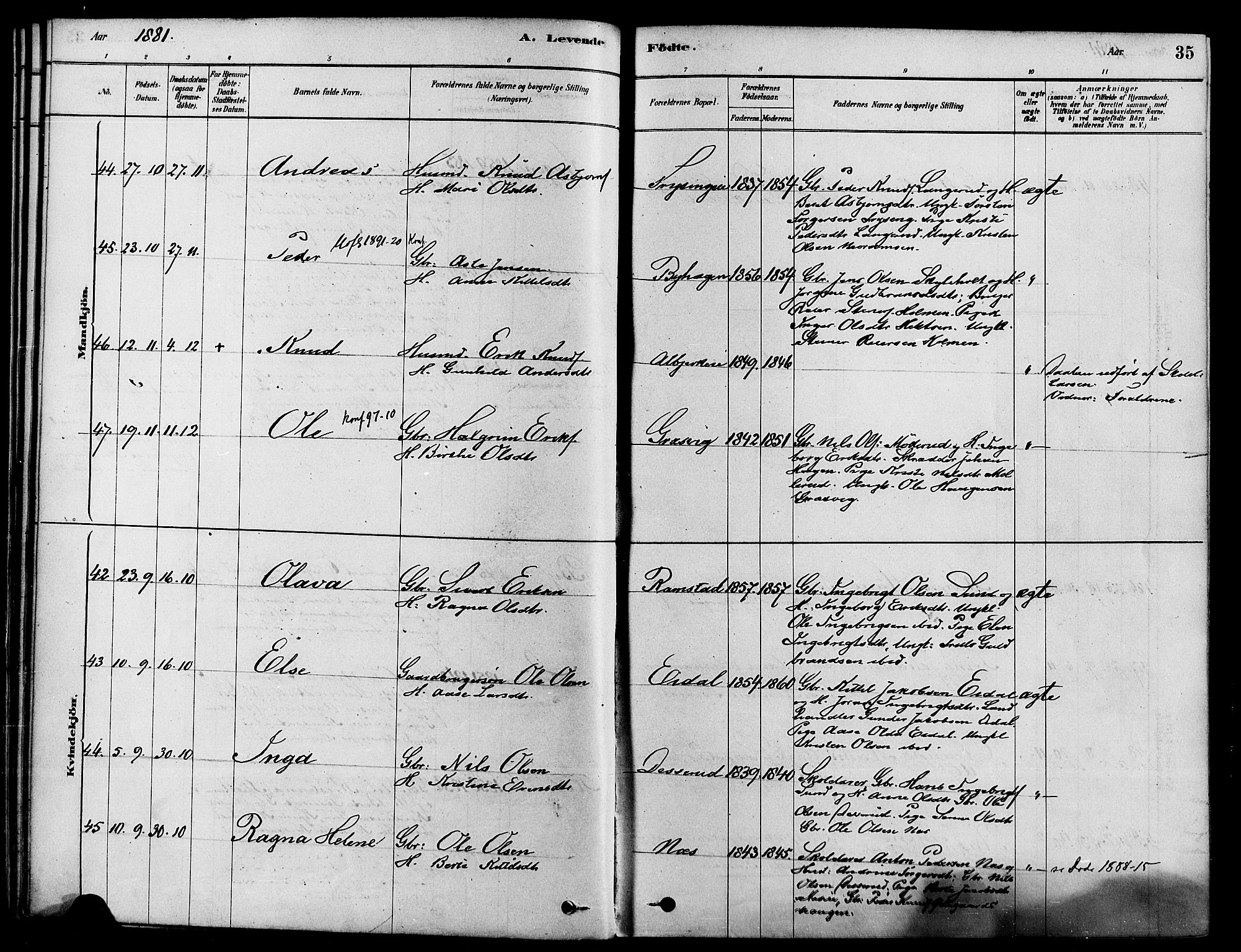 Sigdal kirkebøker, AV/SAKO-A-245/F/Fa/L0011: Parish register (official) no. I 11, 1879-1887, p. 35