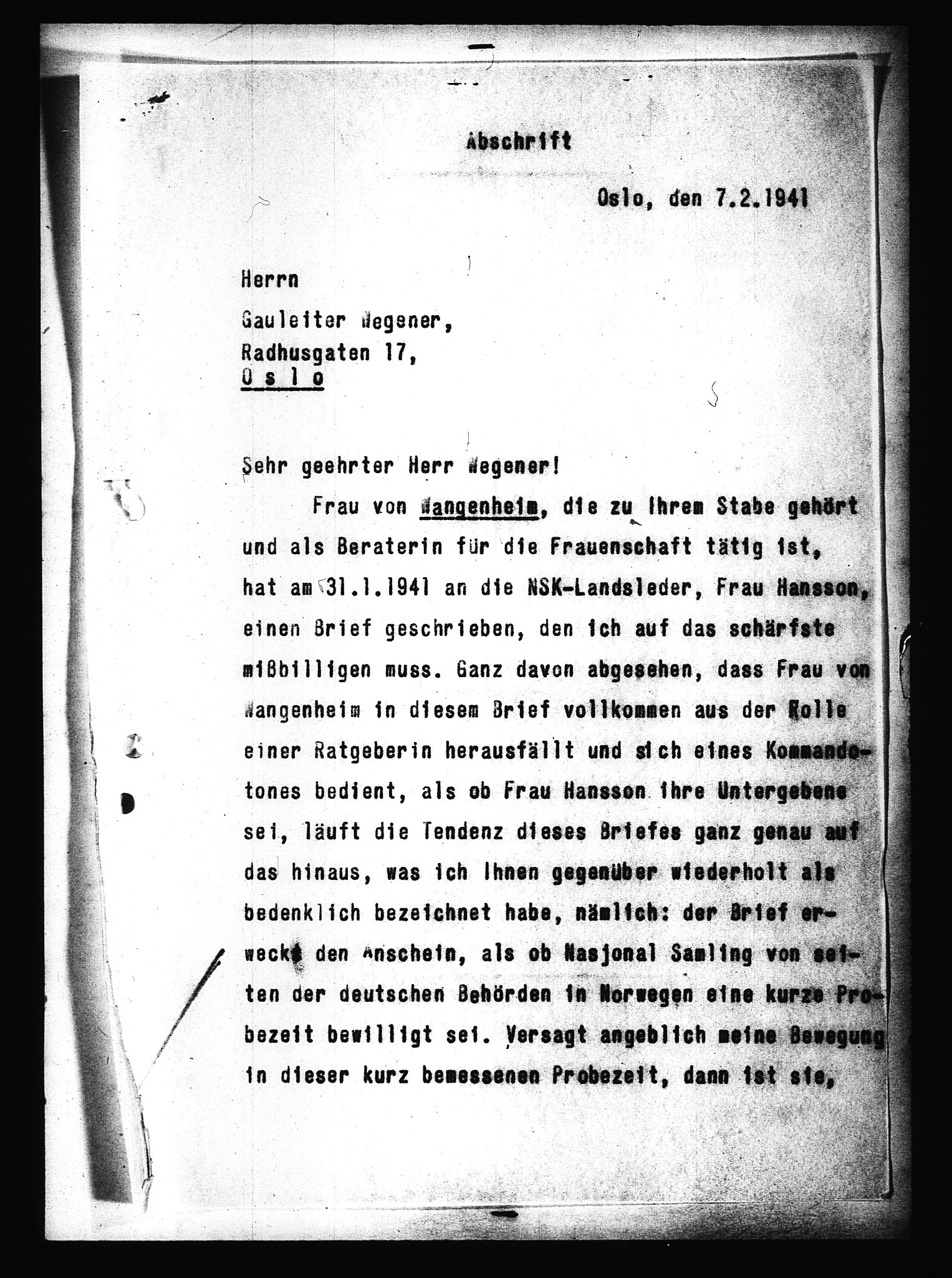 Documents Section, AV/RA-RAFA-2200/V/L0091: Amerikansk mikrofilm "Captured German Documents".
Box No. 953.  FKA jnr. 59/1955., 1935-1942, p. 214