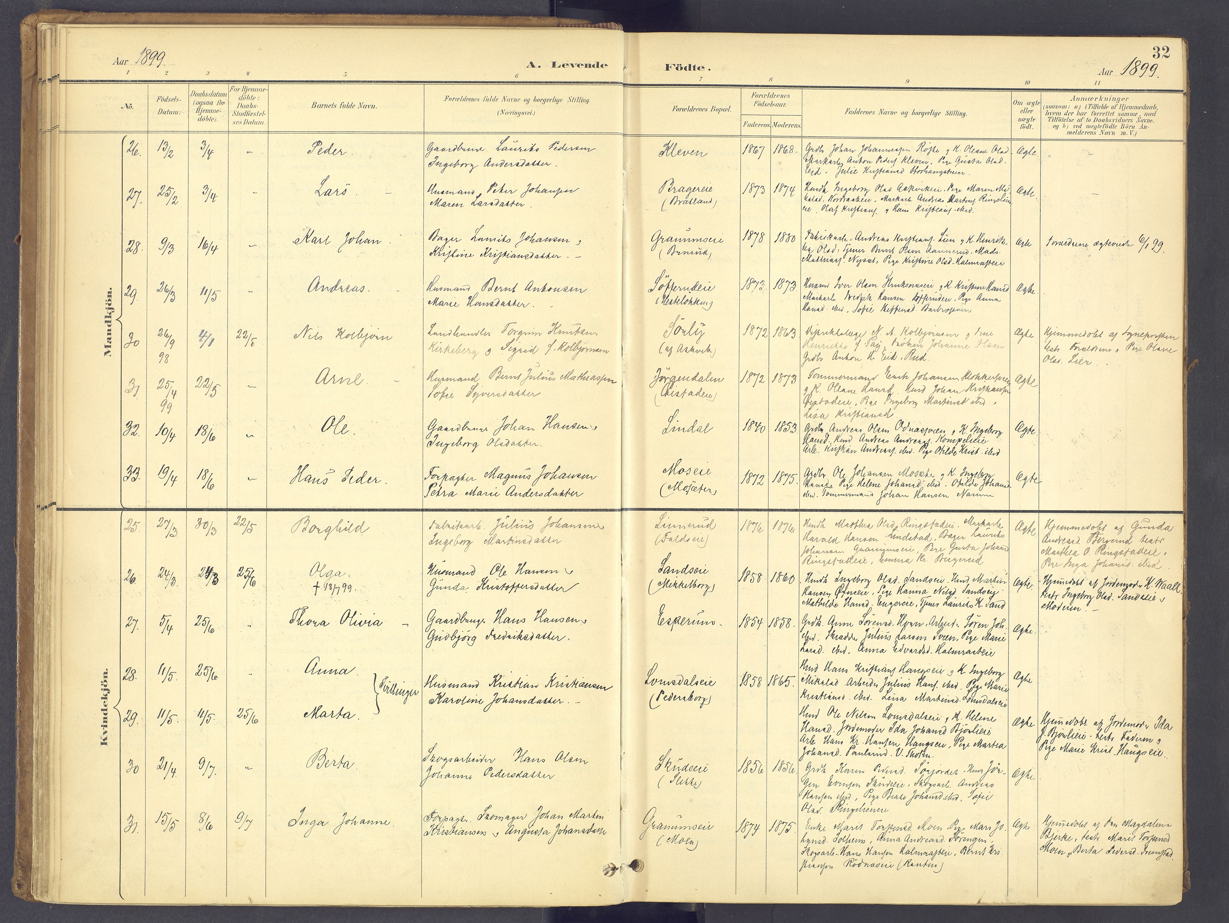 Søndre Land prestekontor, AV/SAH-PREST-122/K/L0006: Parish register (official) no. 6, 1895-1904, p. 32