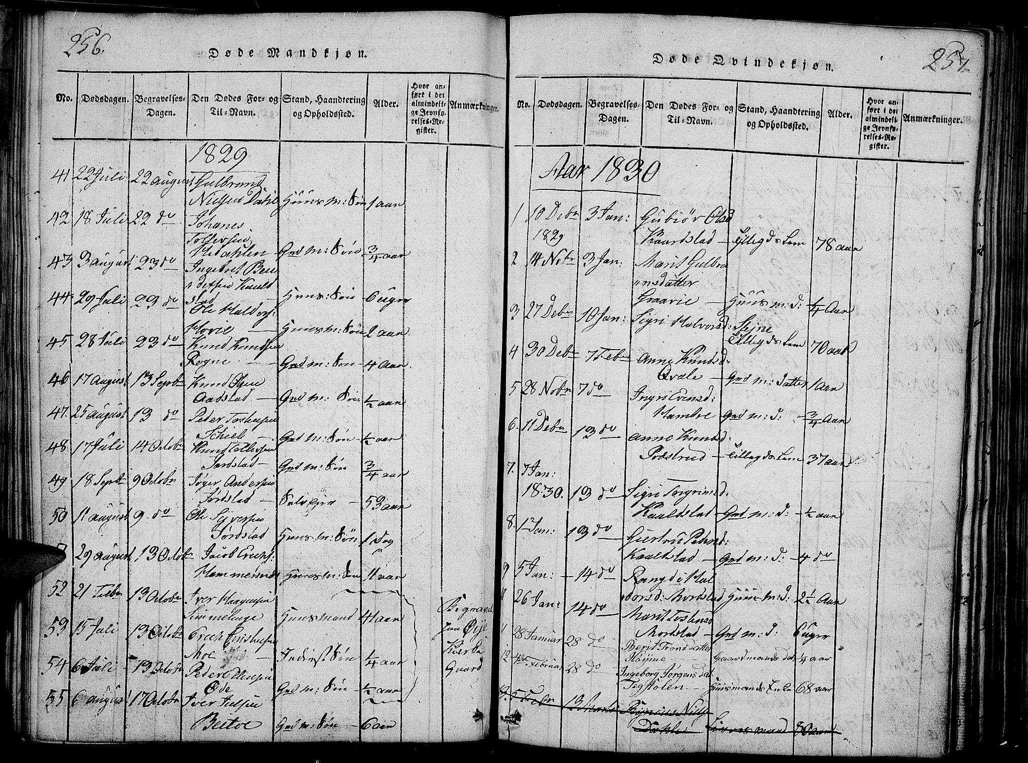 Slidre prestekontor, SAH/PREST-134/H/Ha/Haa/L0002: Parish register (official) no. 2, 1814-1830, p. 256-257