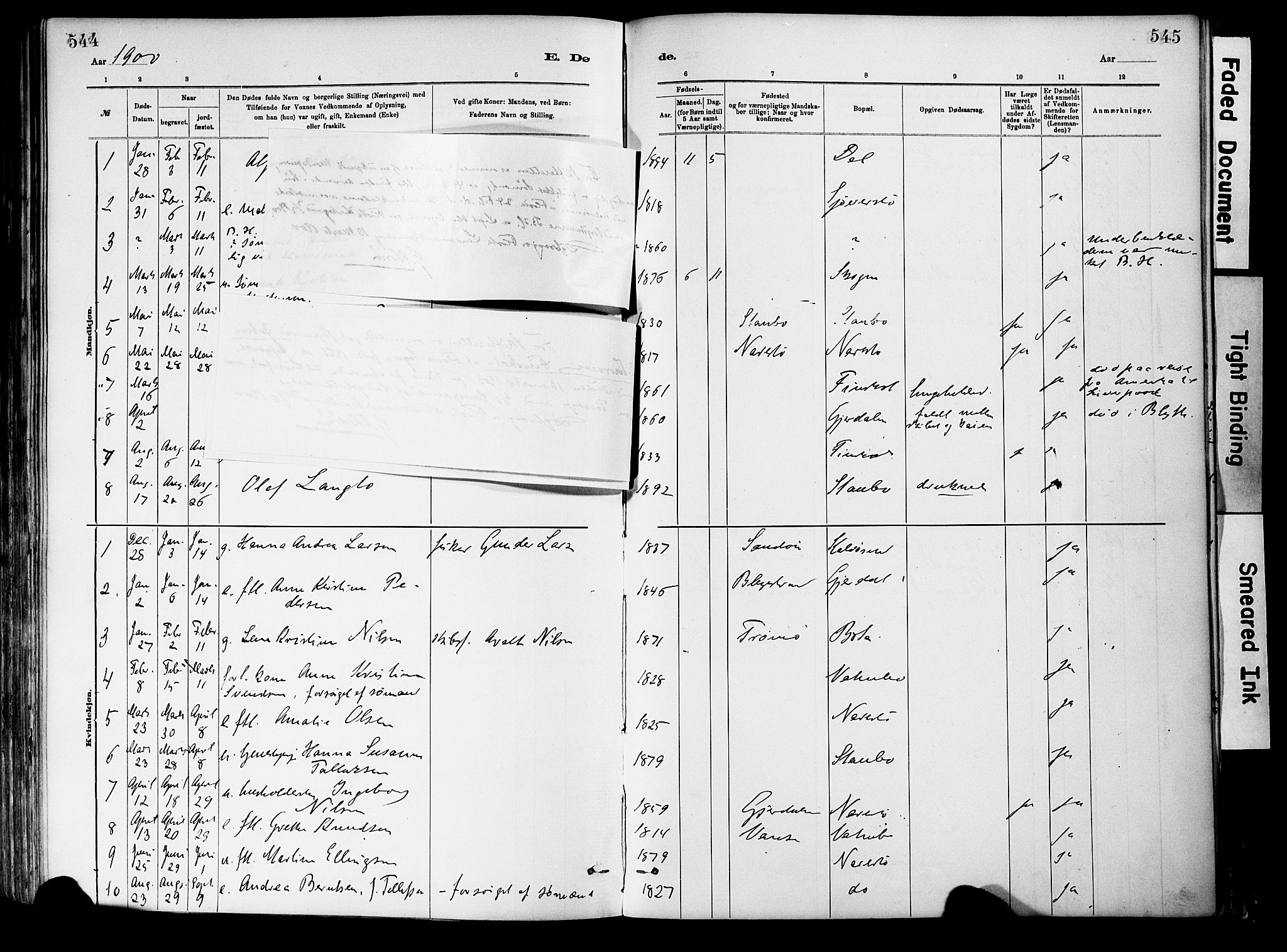 Dypvåg sokneprestkontor, AV/SAK-1111-0007/F/Fa/Fab/L0001: Parish register (official) no. A 1, 1885-1912, p. 544-545