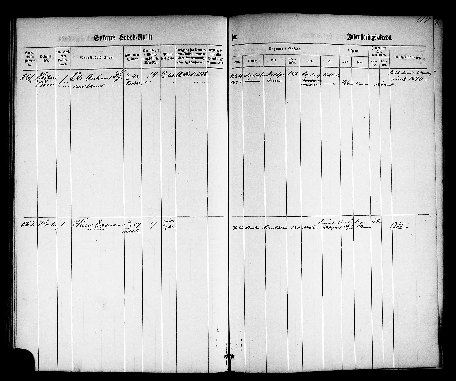 Horten innrulleringskontor, SAKO/A-785/F/Fc/L0002: Hovedrulle, 1861-1868, p. 136